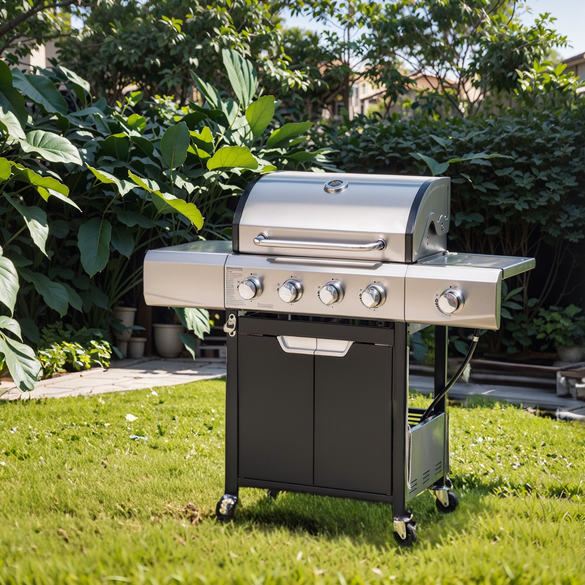 Propane Grill 4 Burner Barbecue Grill Stainless Steel Gas Grill with Side Burner