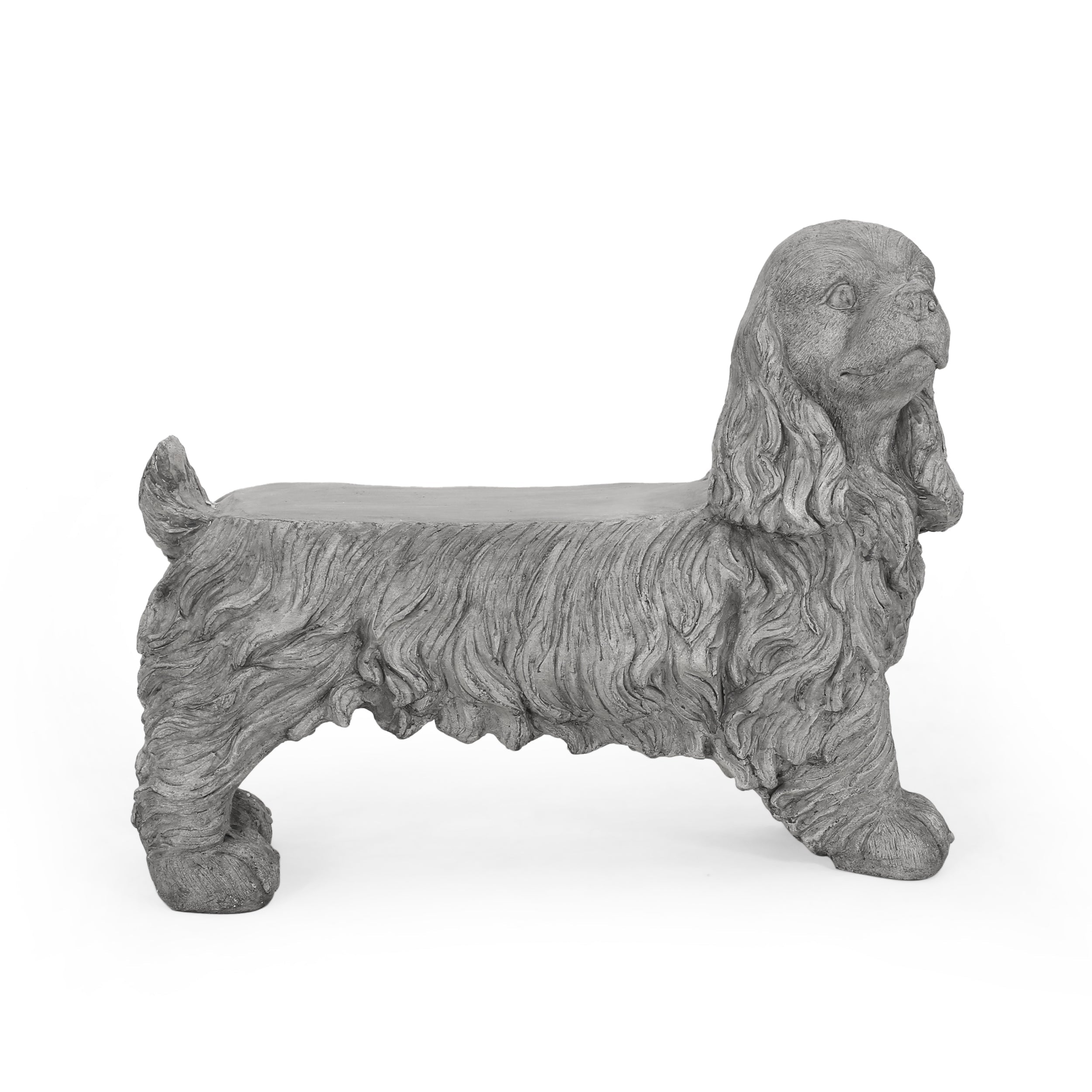 Charming Cocker Spaniel Dog Statue Bench Gray Magnesium Oxide