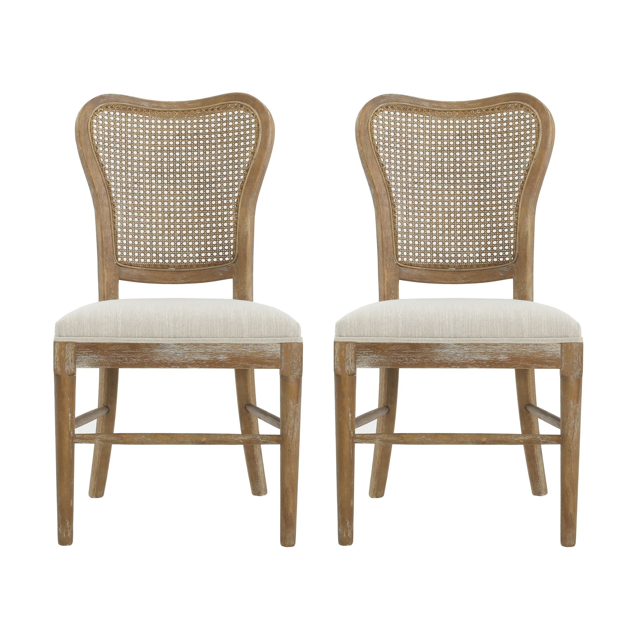 Classic Retro Dining Chair (Set of 2) with Rattan Backrest - Dark Brown / Beige