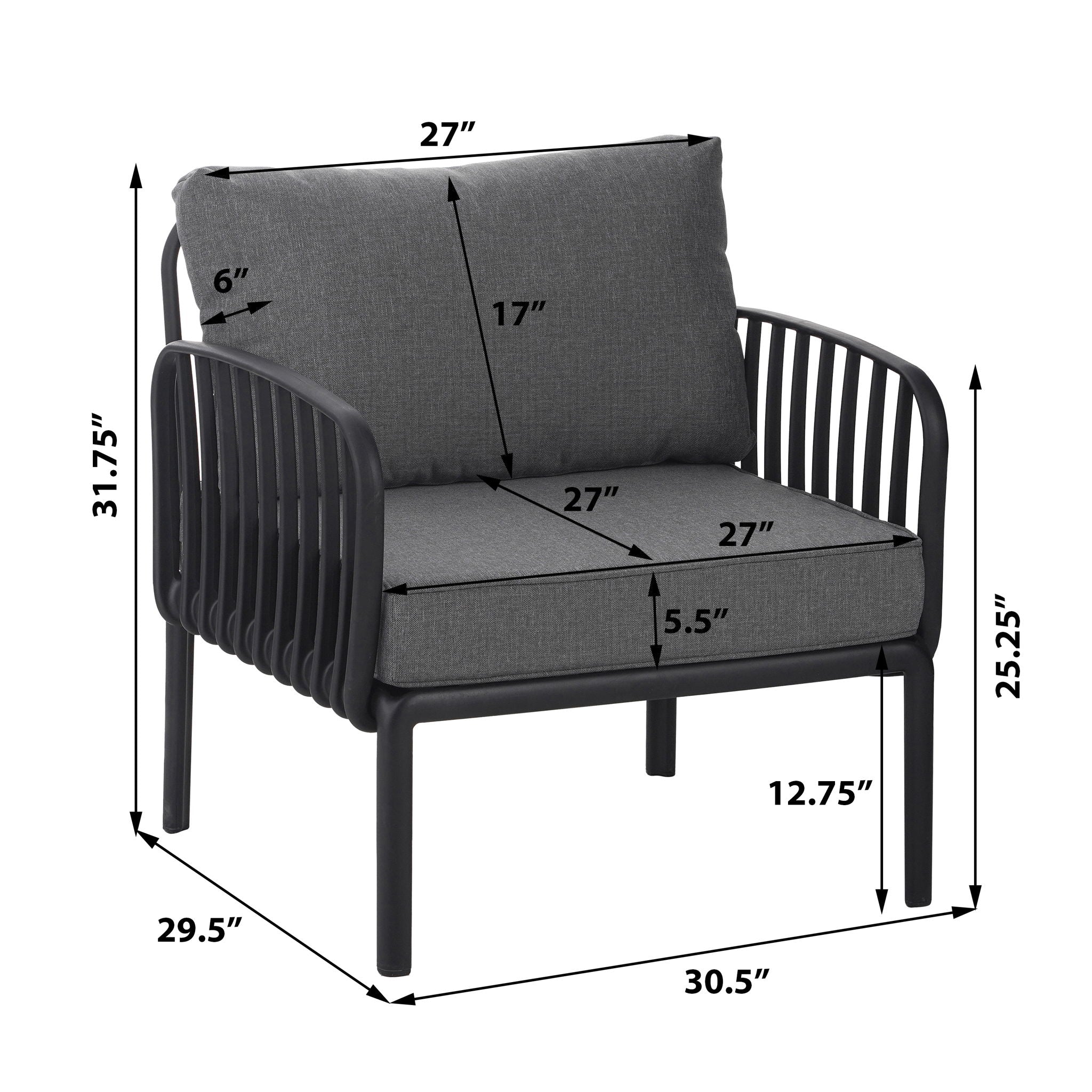 Outdoor Patio Club Chair with Waterproof Thick Cushion