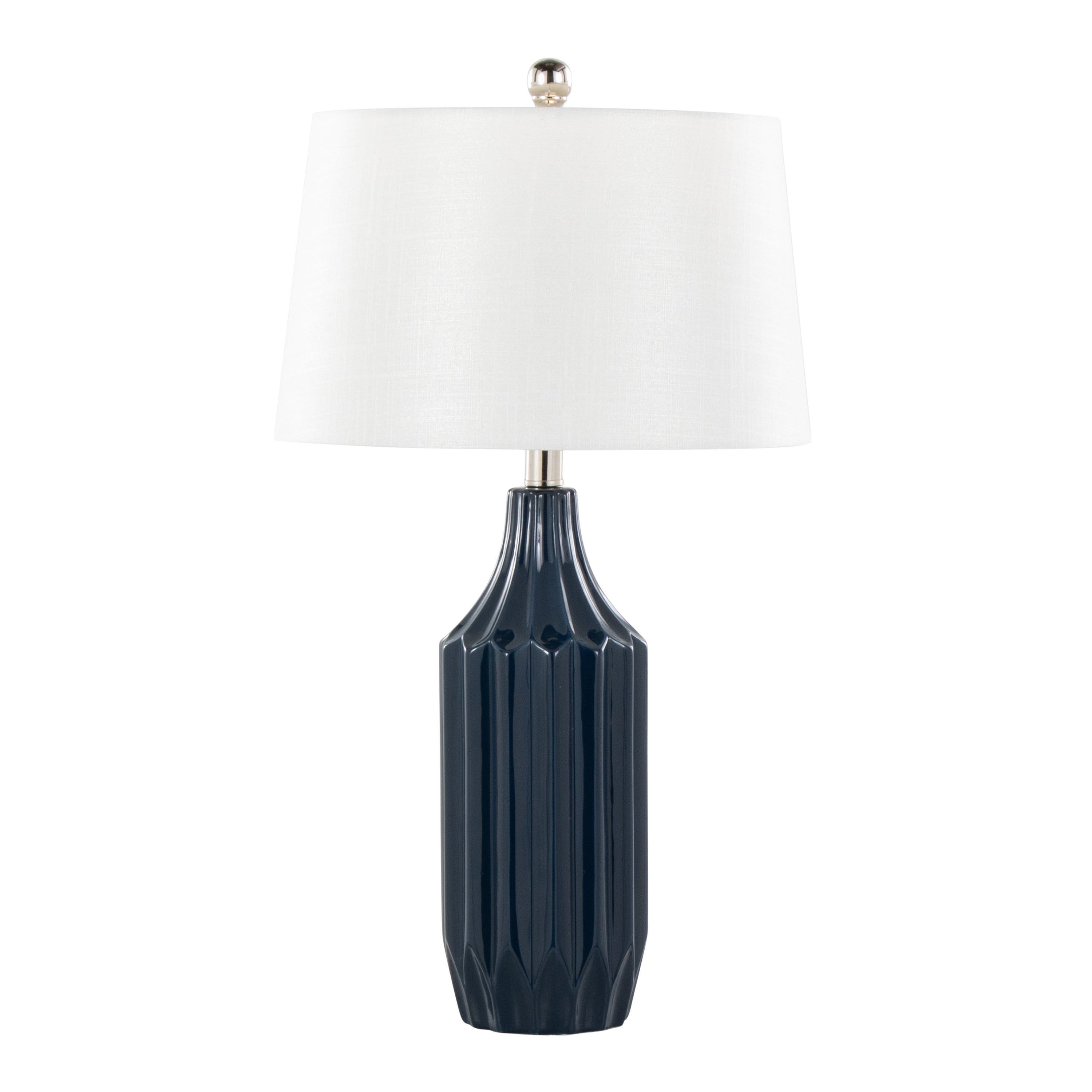 Stella 23" Contemporary Ceramic Table Lamp in Gloss Dark Blue Ceramic with White Shade
