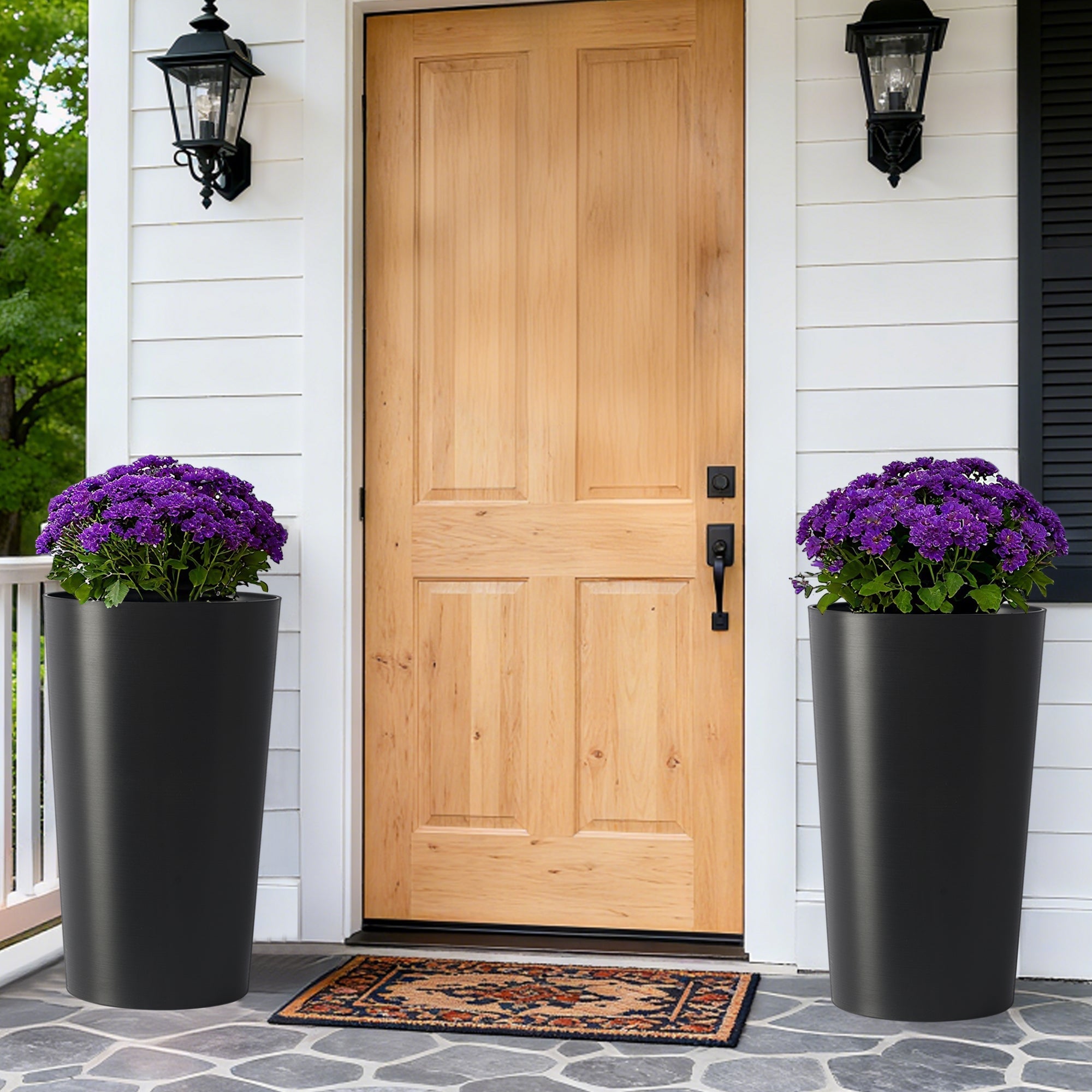 2 Pack Tall 21.7 in Modern Square Planters for Indoor and Outdoor Use