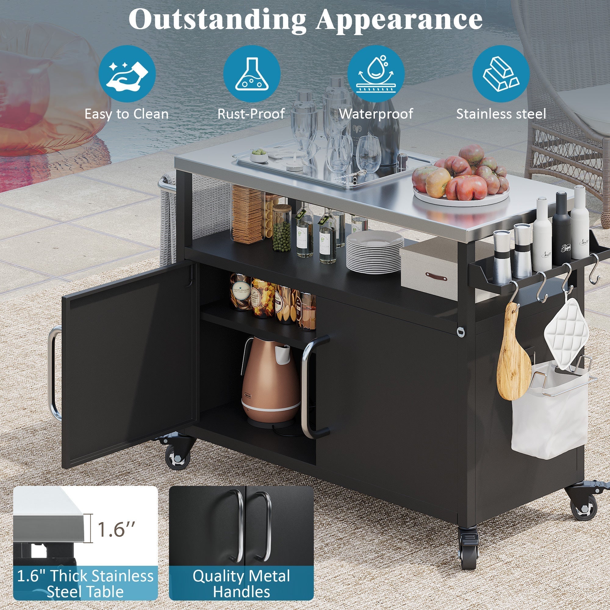 K&K 54.5 Inch Outdoor Kitchen Island with Stainless Steel Tabletop