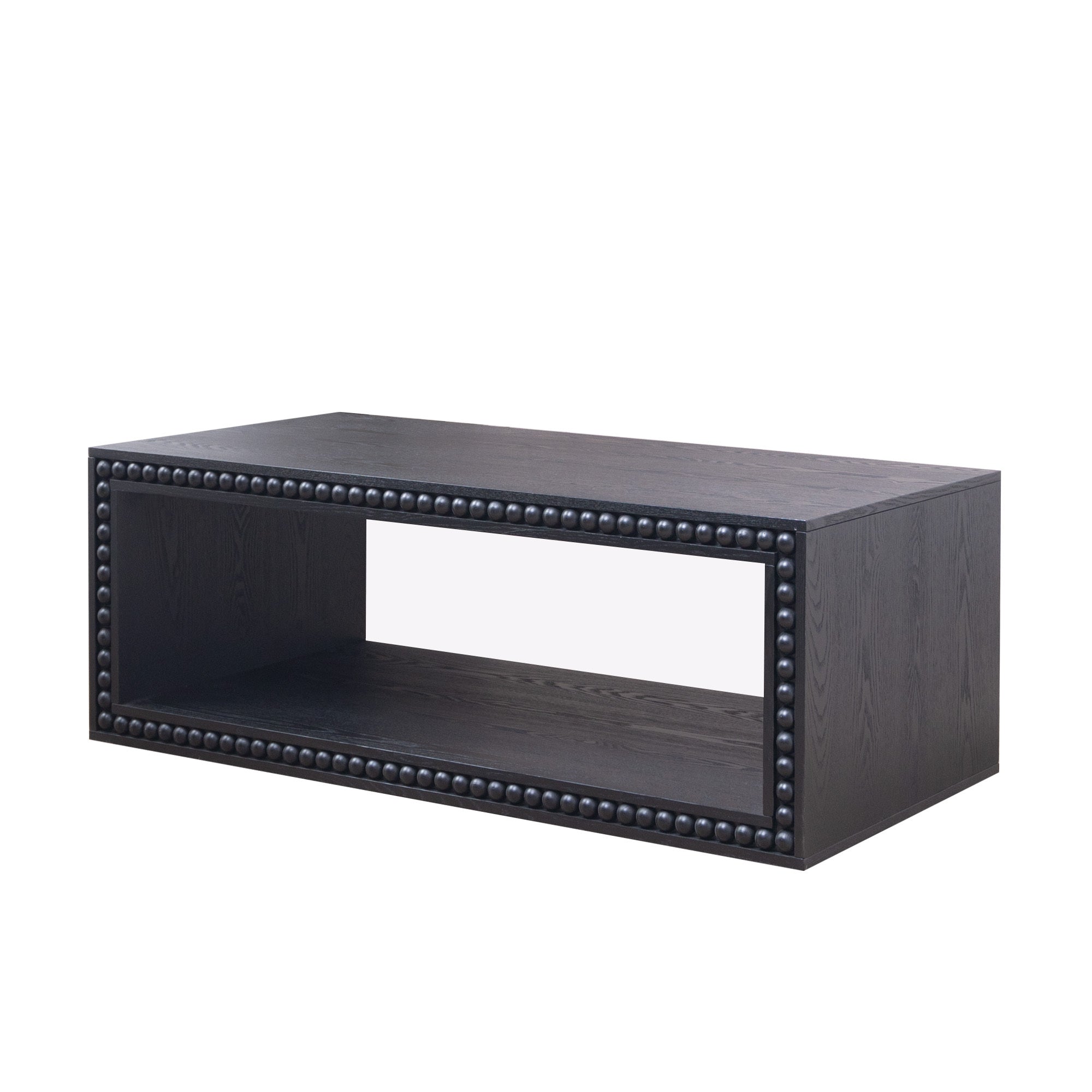 Black Beaded Edge Coffee Table – 47.6' Rectangular Center Table with Open Storage Shelf