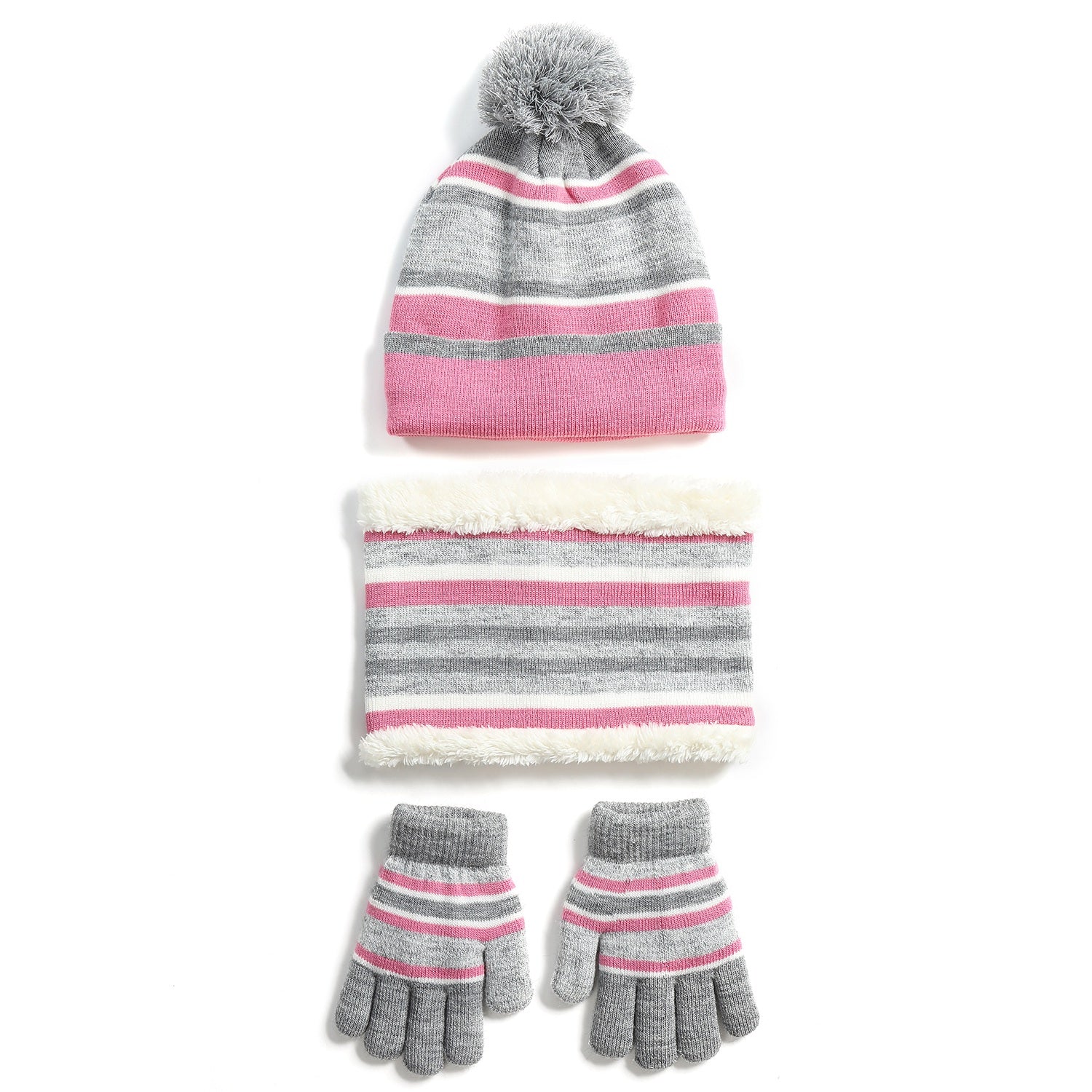 Kids Winter Warm Knitted Hat Scarf Gloves Set