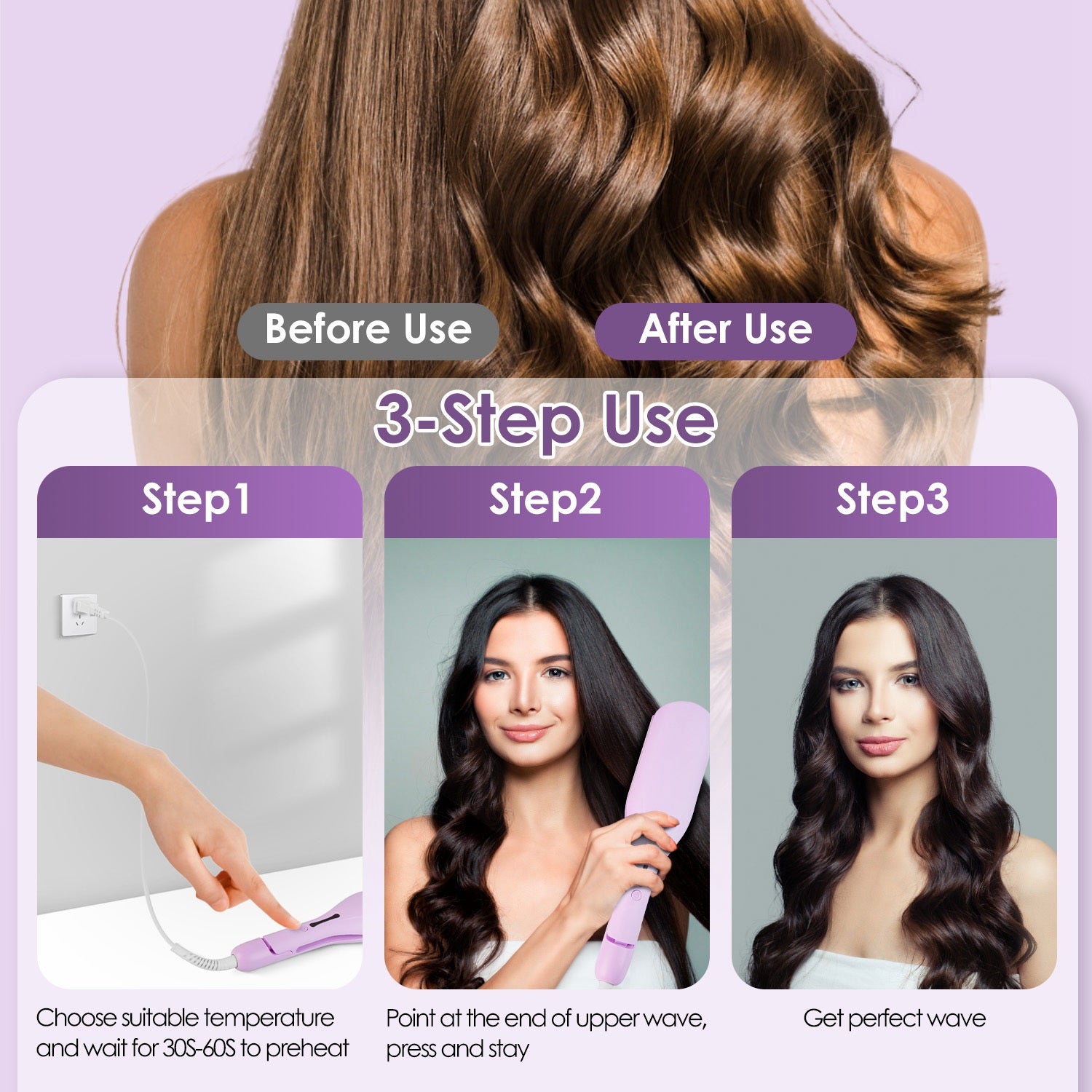 Ceramic Hair Waver Iron – 1.41" Barrel, 5 Temps