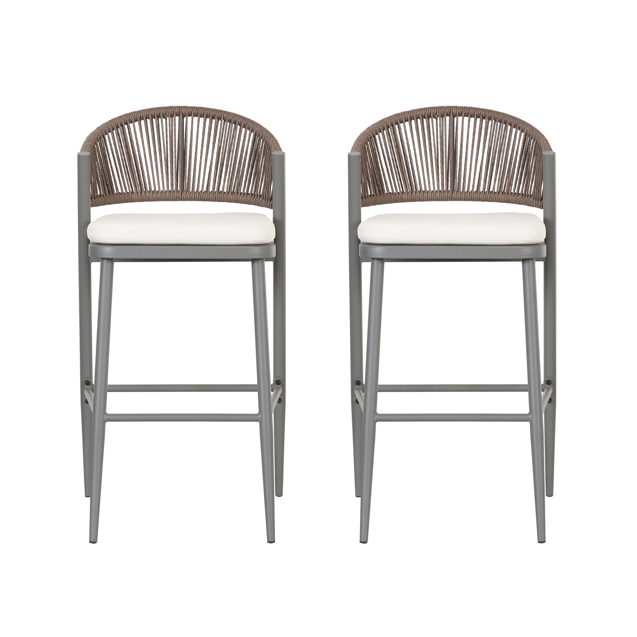Outdoor Bar Height Metal Frame Counter Stools with Scallop-Shaped Backrest & Water-Resistant Cushions