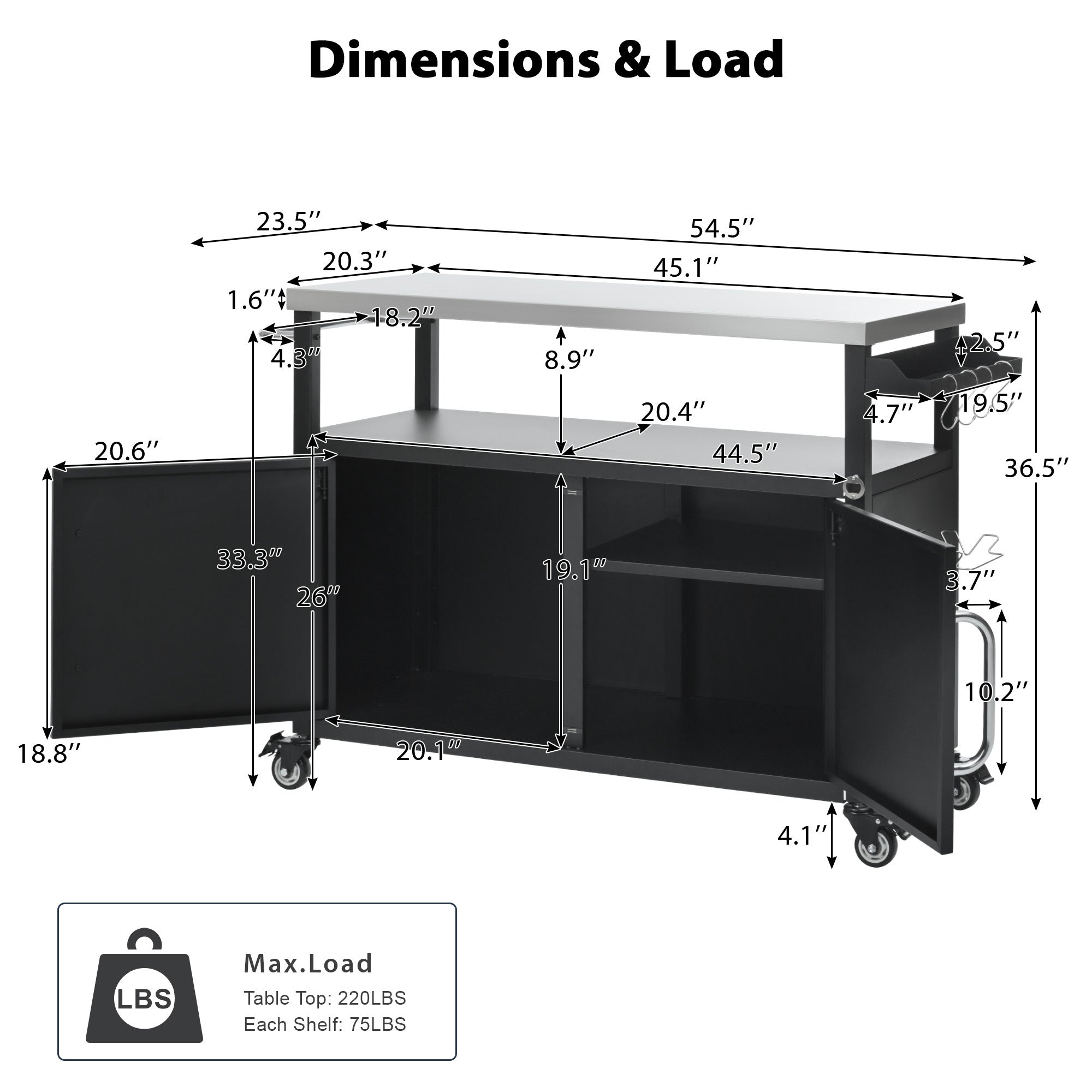 K&K 54.5 Inch Outdoor Kitchen Island with Stainless Steel Tabletop