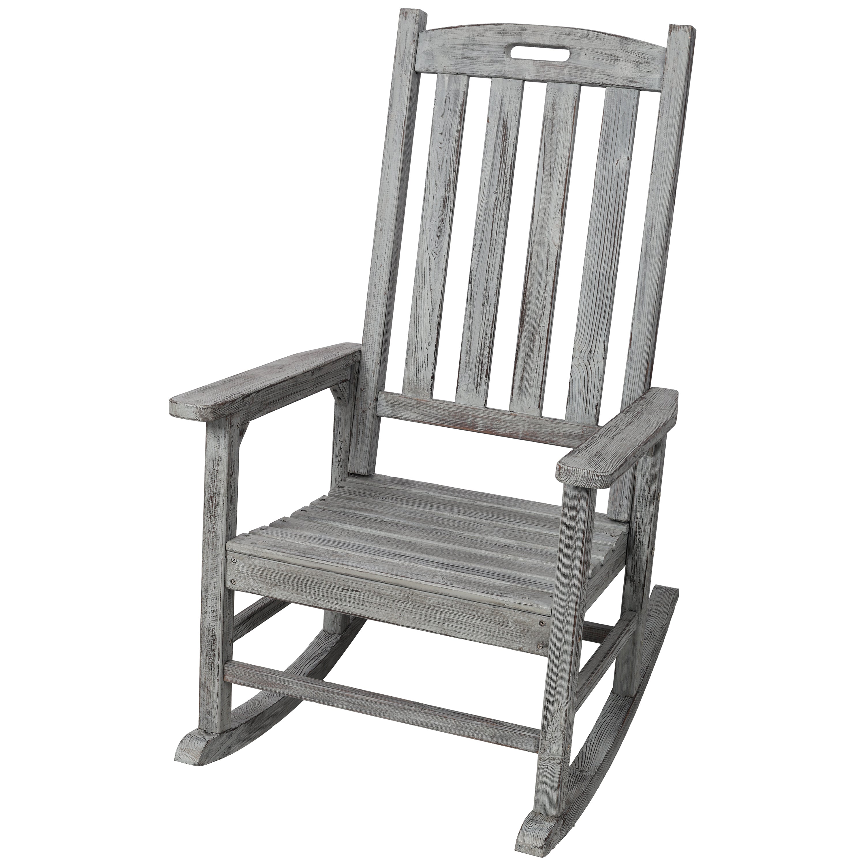 Wooden Oversized Porch Rocker Chair With Wide Seat and Tall Backrest