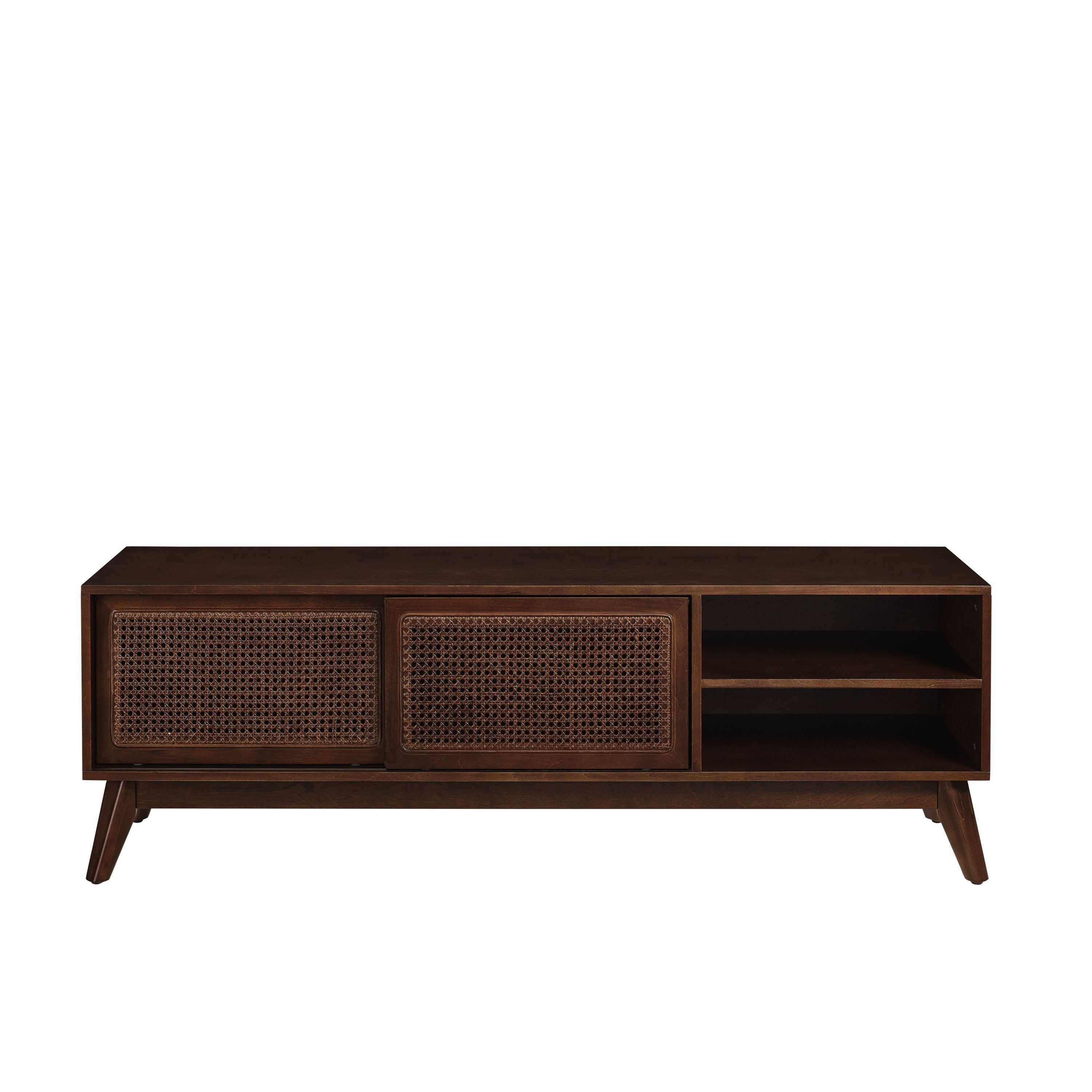 59 Inch Mid Century Modern Rattan TV Stand for 65 Inch TV