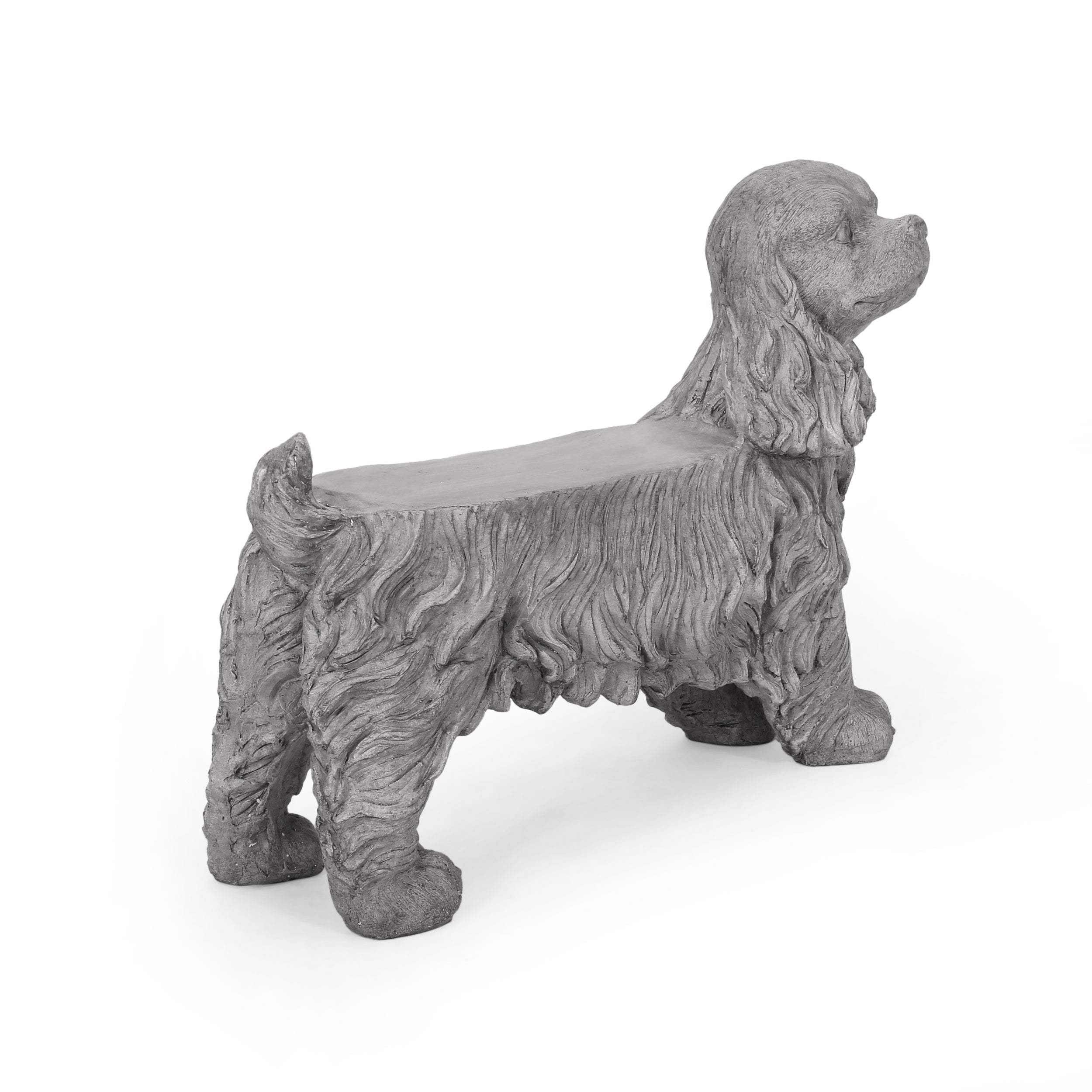 Charming Cocker Spaniel Dog Statue Bench Gray Magnesium Oxide
