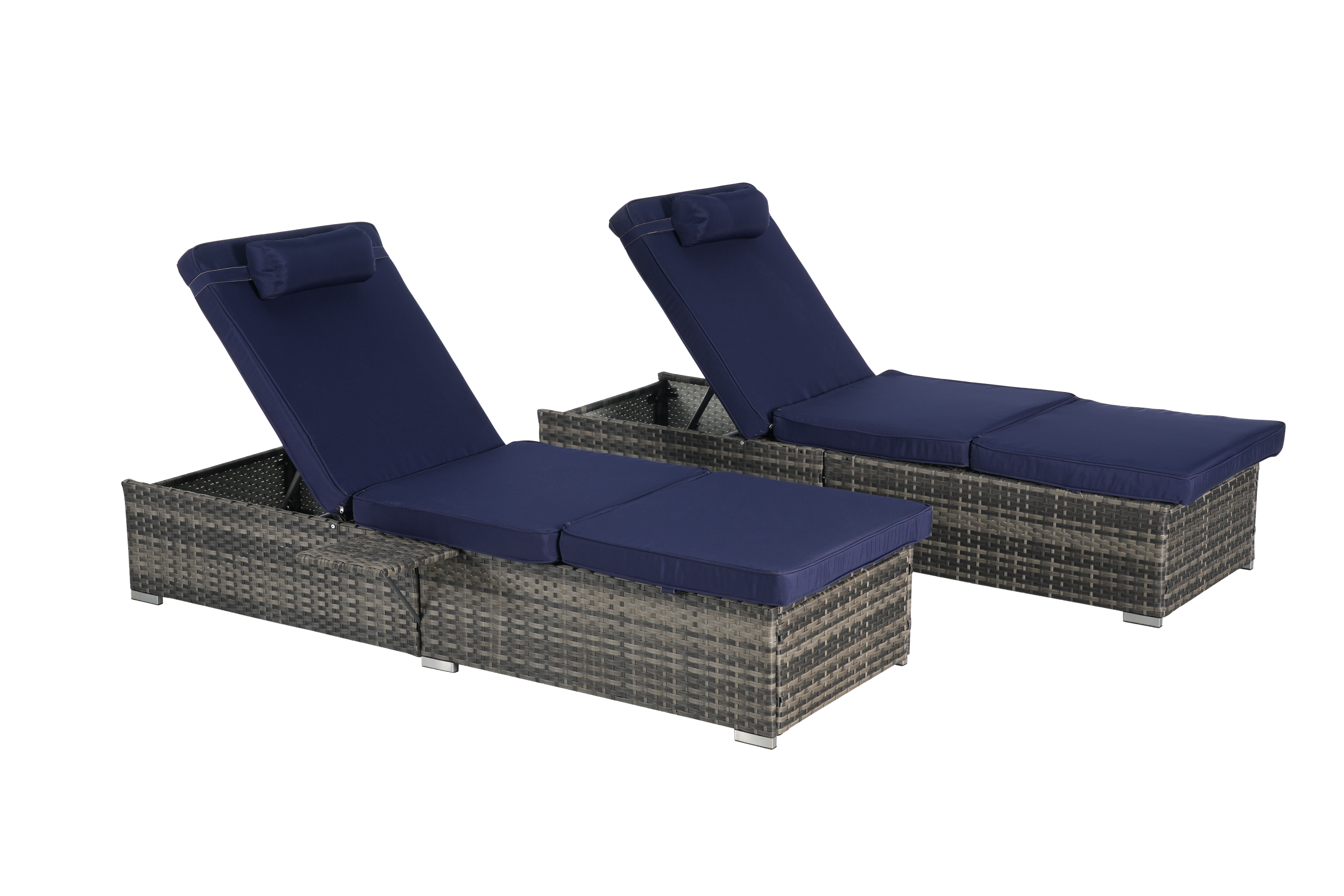 Outdoor Chaise Lounge Chair Set of 2 with Storage