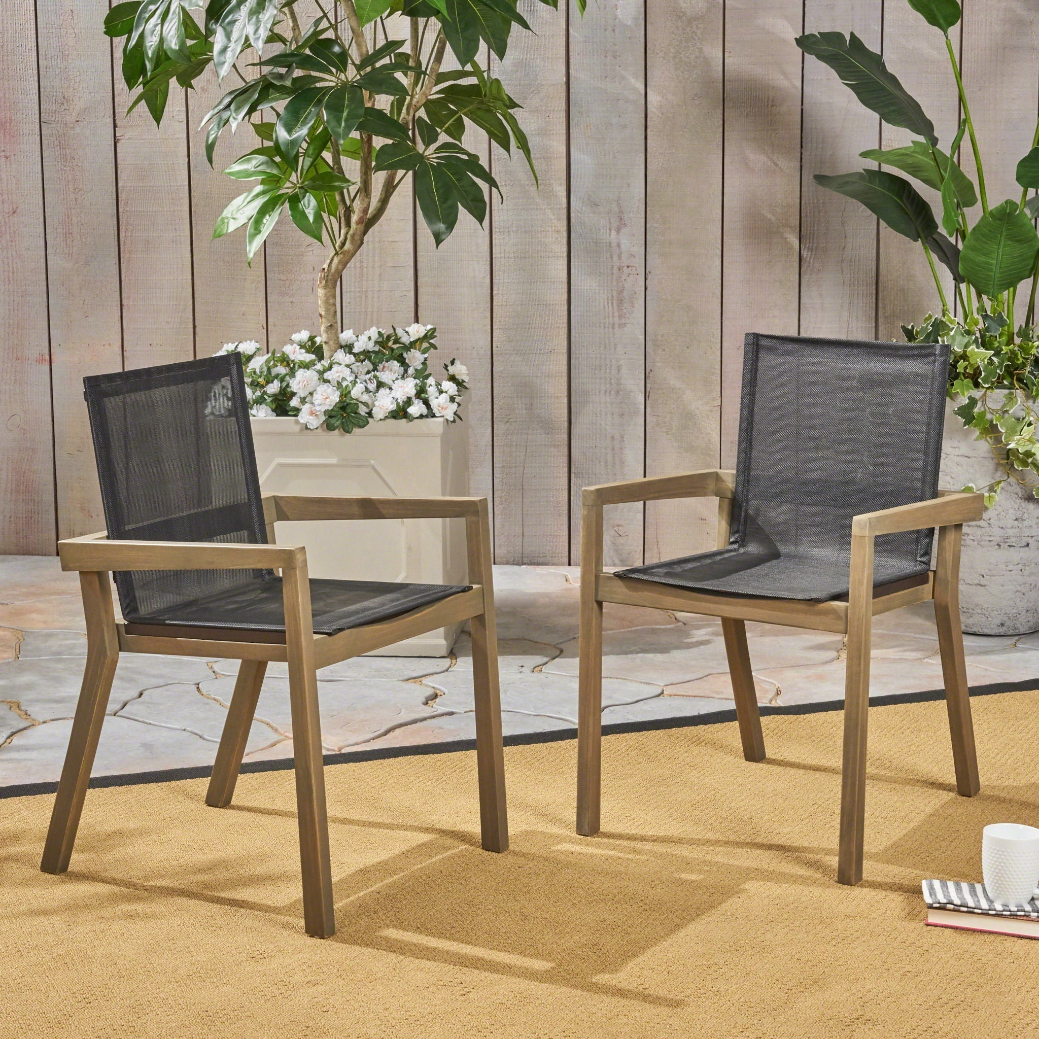 Belfast Dining Chair with Acacia Wood Frame and Mesh Seating (Set of 2)