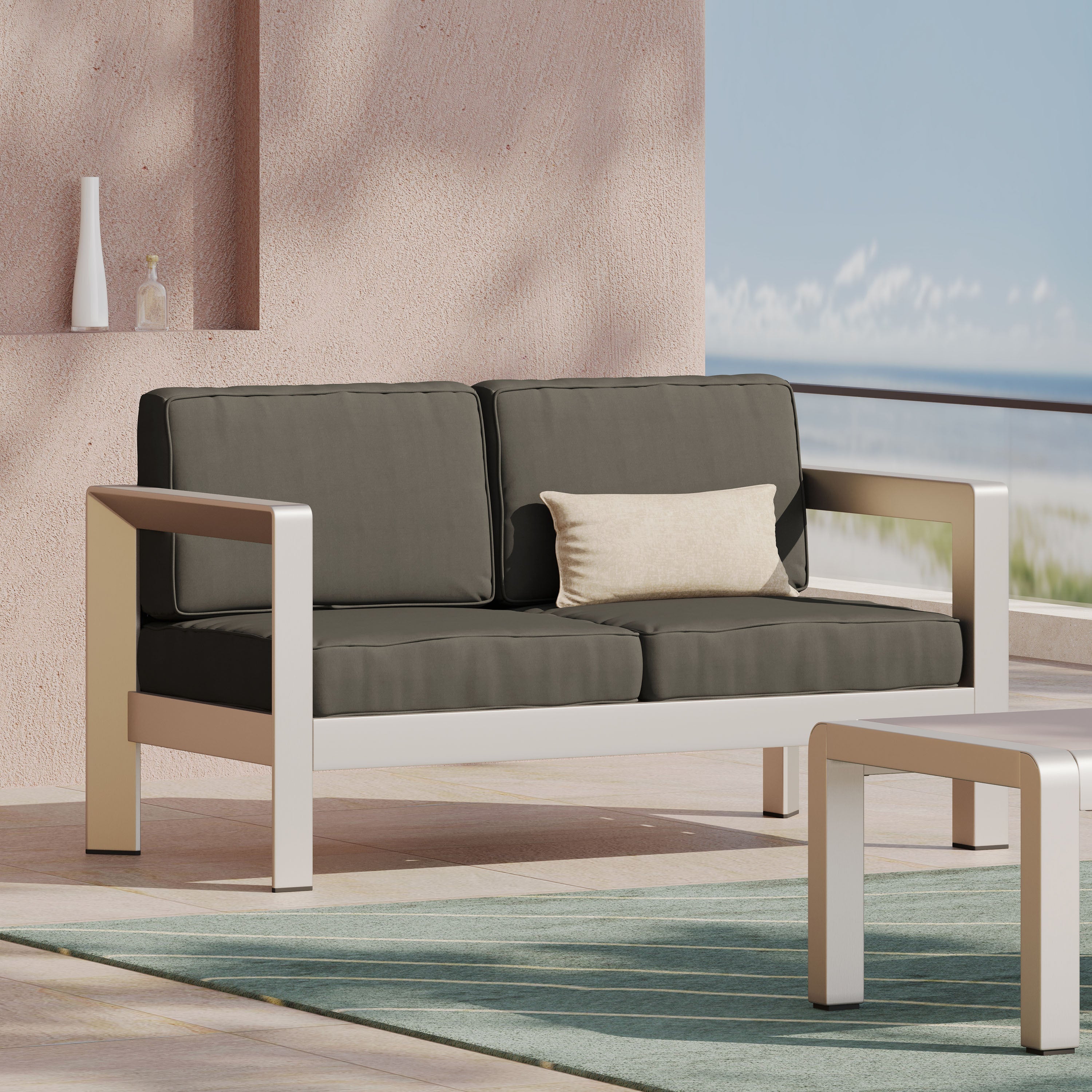 Outdoor Aluminum Loveseat – Low-Profile Patio Seating with Deep Cushions