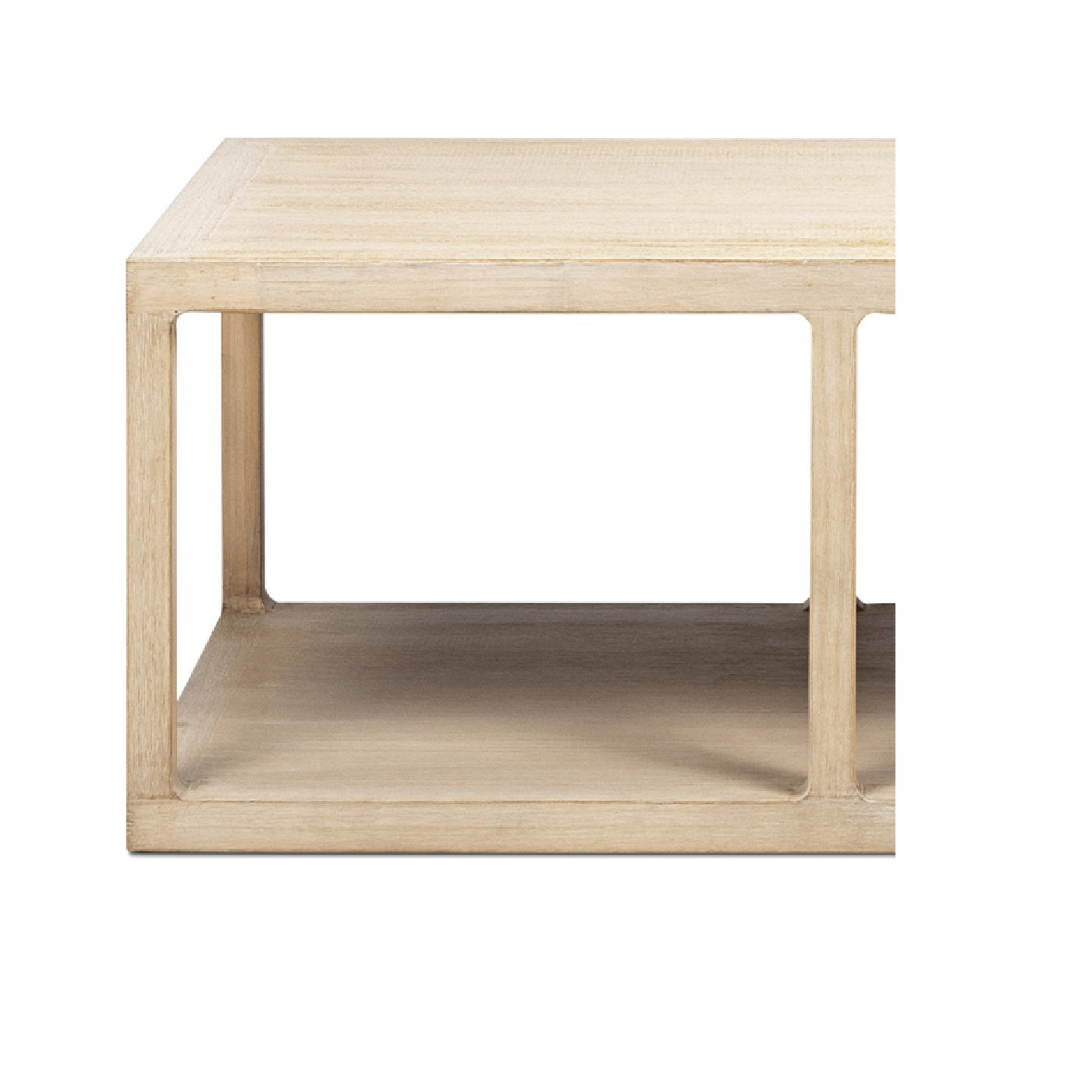 Ellis 48' Reclaimed Wood Open Frame Coffee Table with Lower Shelf, Light Natural Cerused Reclaimed Pine Wood