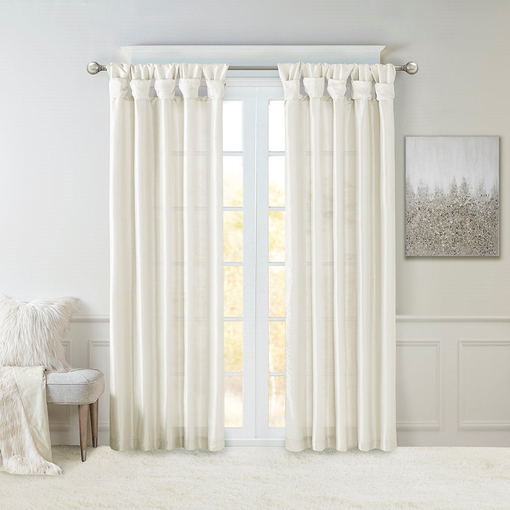 Twist Tab Lined Window Curtain Panel White 50x95