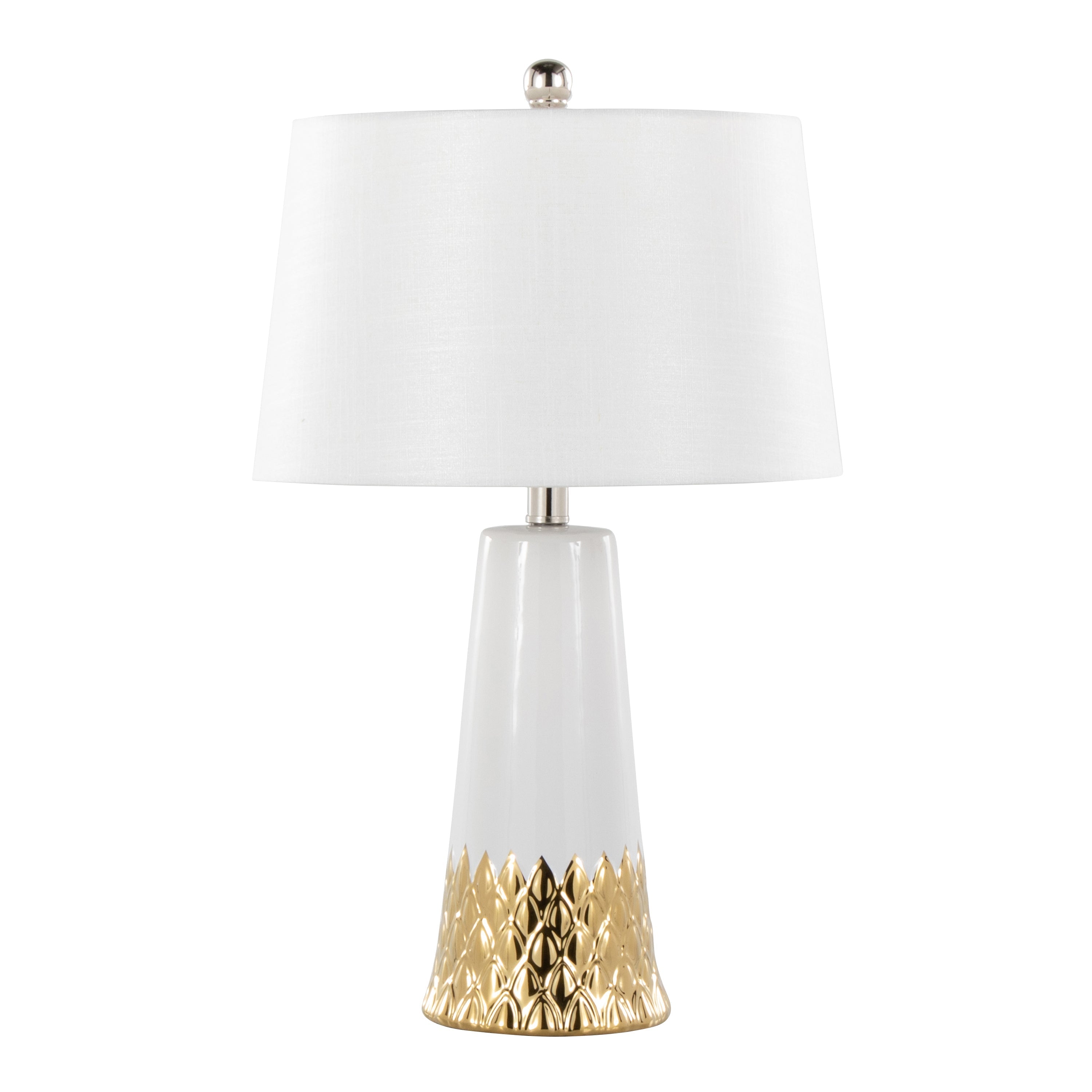 Penelope 22' Contemporary Ceramic Table Lamp with White & Gold Ceramic Body and White Shade