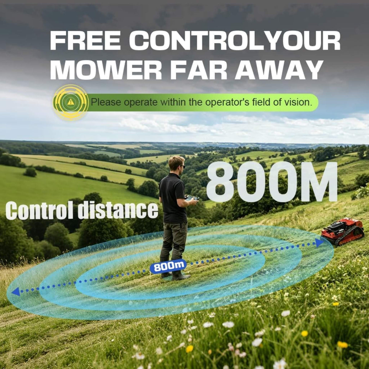 Heavy-Duty 9HP 225CC Remote-Controlled All-Terrain Gas-Powered Lawn Mower With 21-Inch Cutting Width