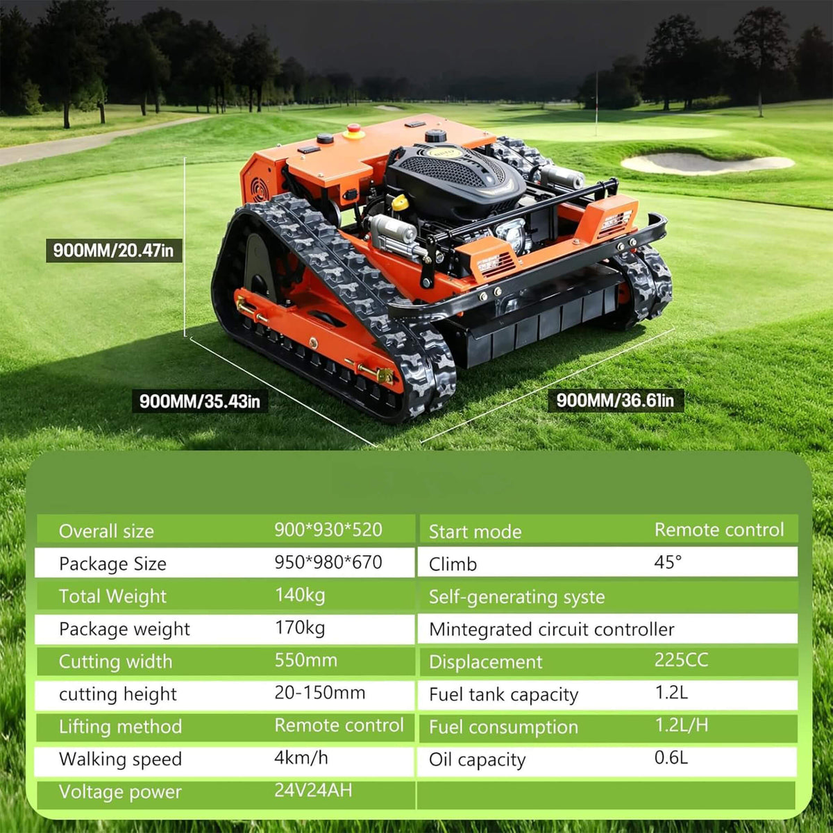 Heavy-Duty 9HP 225CC Remote-Controlled All-Terrain Gas-Powered Lawn Mower With 21-Inch Cutting Width