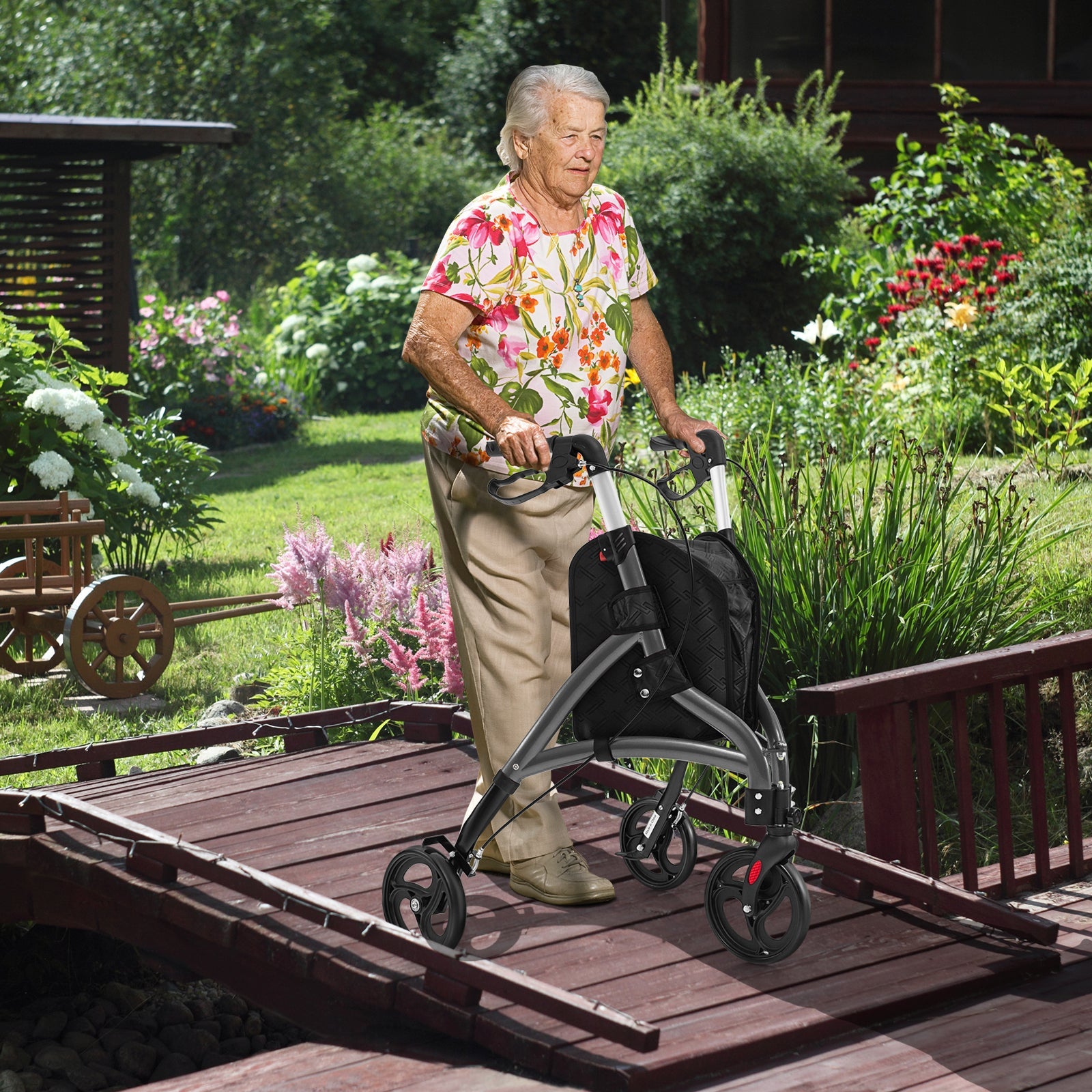 Foldable Rollator Walker with Lightweight Aluminum Frame-Gray