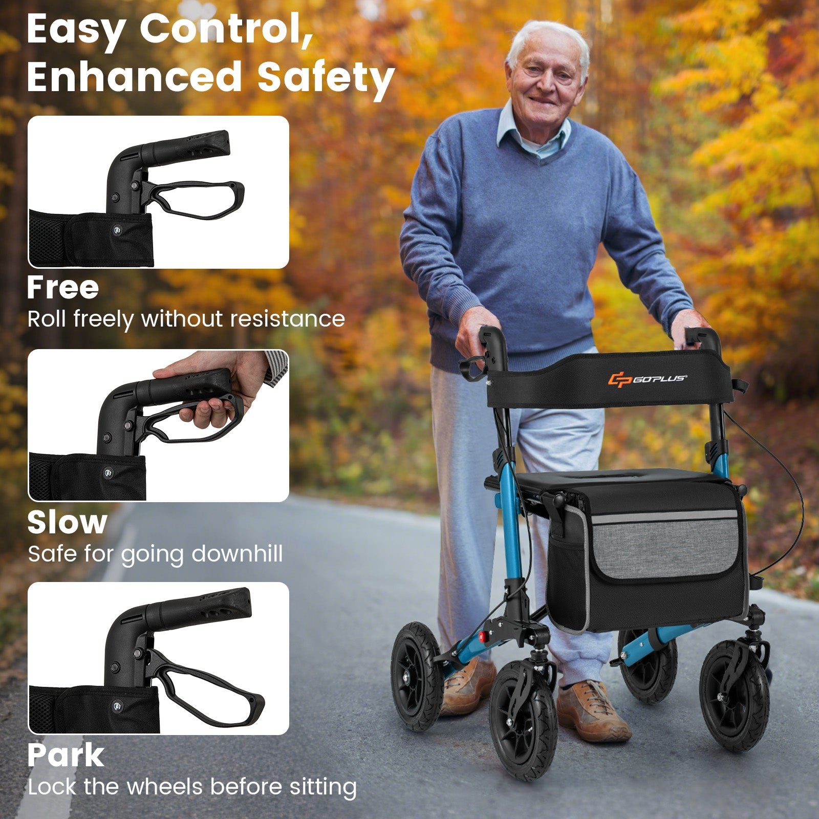 Folding Rollator Walker for Seniors with Seat for All Terrain-Navy