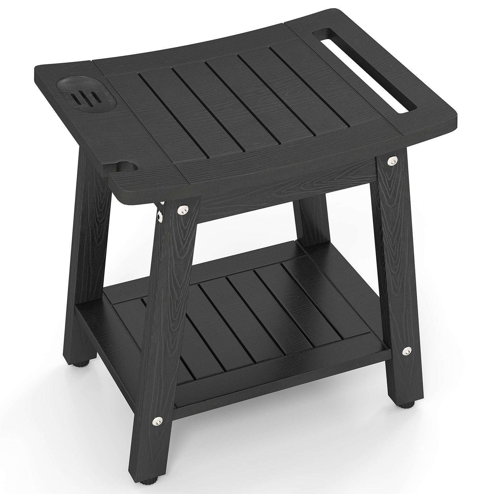 HIPS Shower Bench Seat with Handle Shower Head-Black