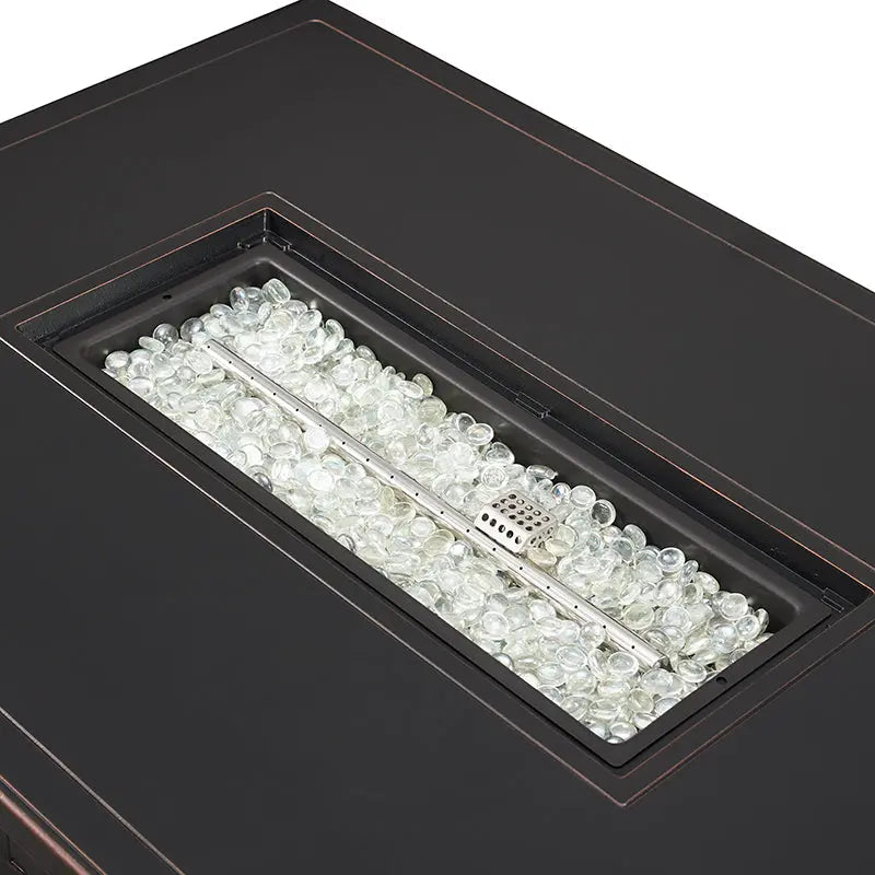 Preston 44" Rectangular Basketweave Aluminum Convertible Gas Fire Pit Table