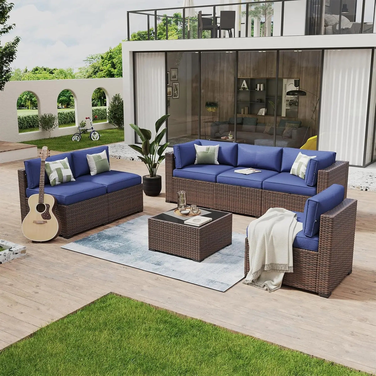 7 Piece Patio Furniture Set Wicker Rattan Patio Conversation Set Outdoor Sectional Sofa Set with Coffee Table and, Customized