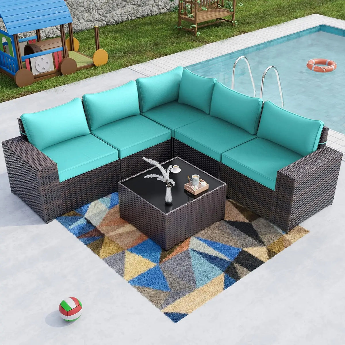 12 Piece Patio Furniture Set, Outdoor Wicker Sectional Sofa