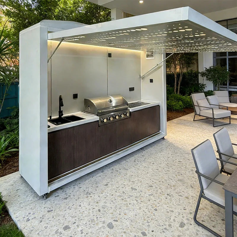 FlipStylez LLC® Smart Design Outdoor Kitchen Pod | Enclosed Canopy BBQ Pavilion | Waterproof Mobile & Fixed Configurations
