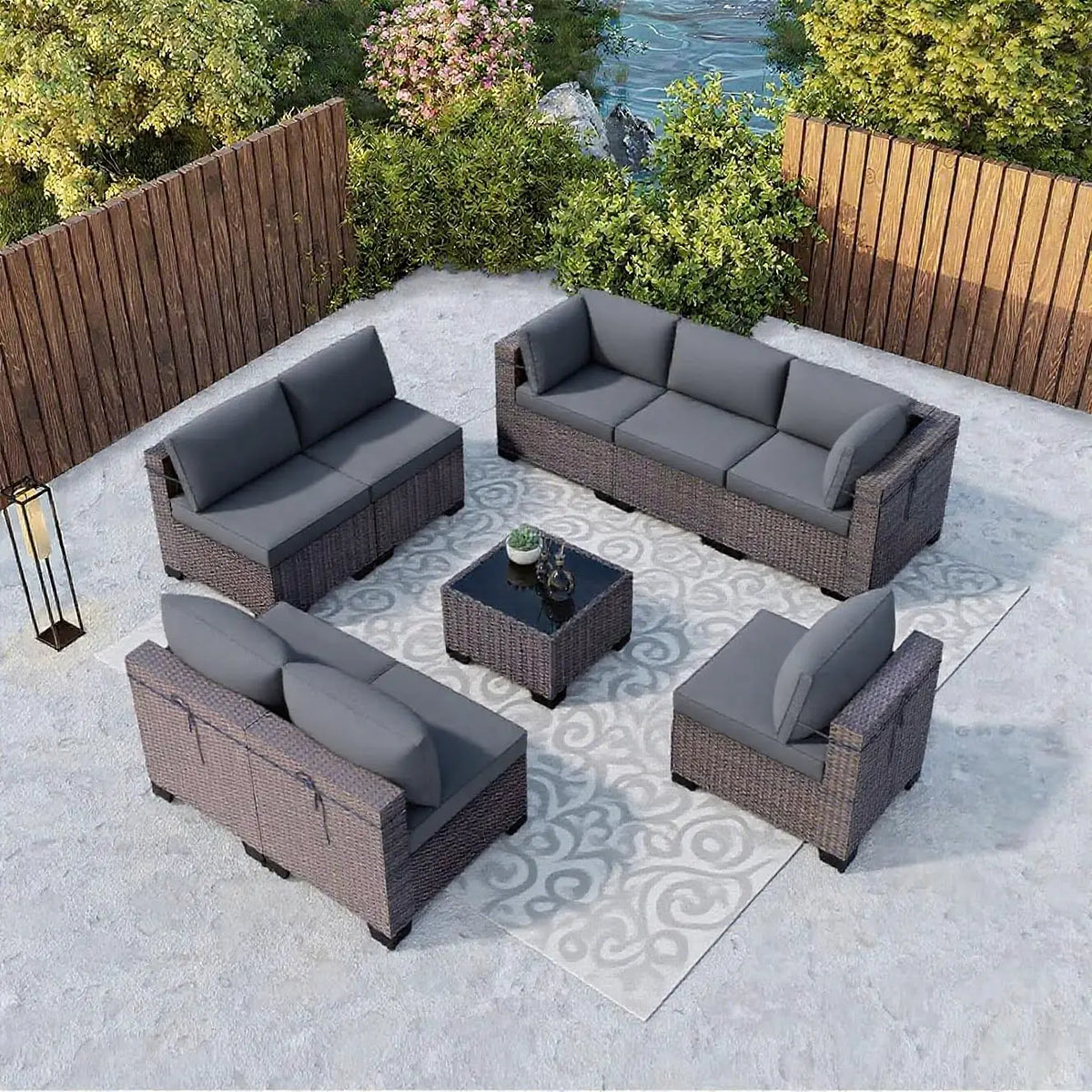 12 Piece Patio Furniture Set, Outdoor Wicker Sectional Sofa