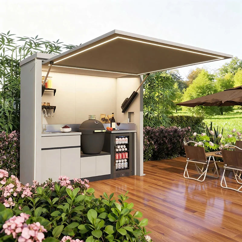 FlipStylez LLC® Smart Design Outdoor Kitchen Pod | Enclosed Canopy BBQ Pavilion | Waterproof Mobile & Fixed Configurations