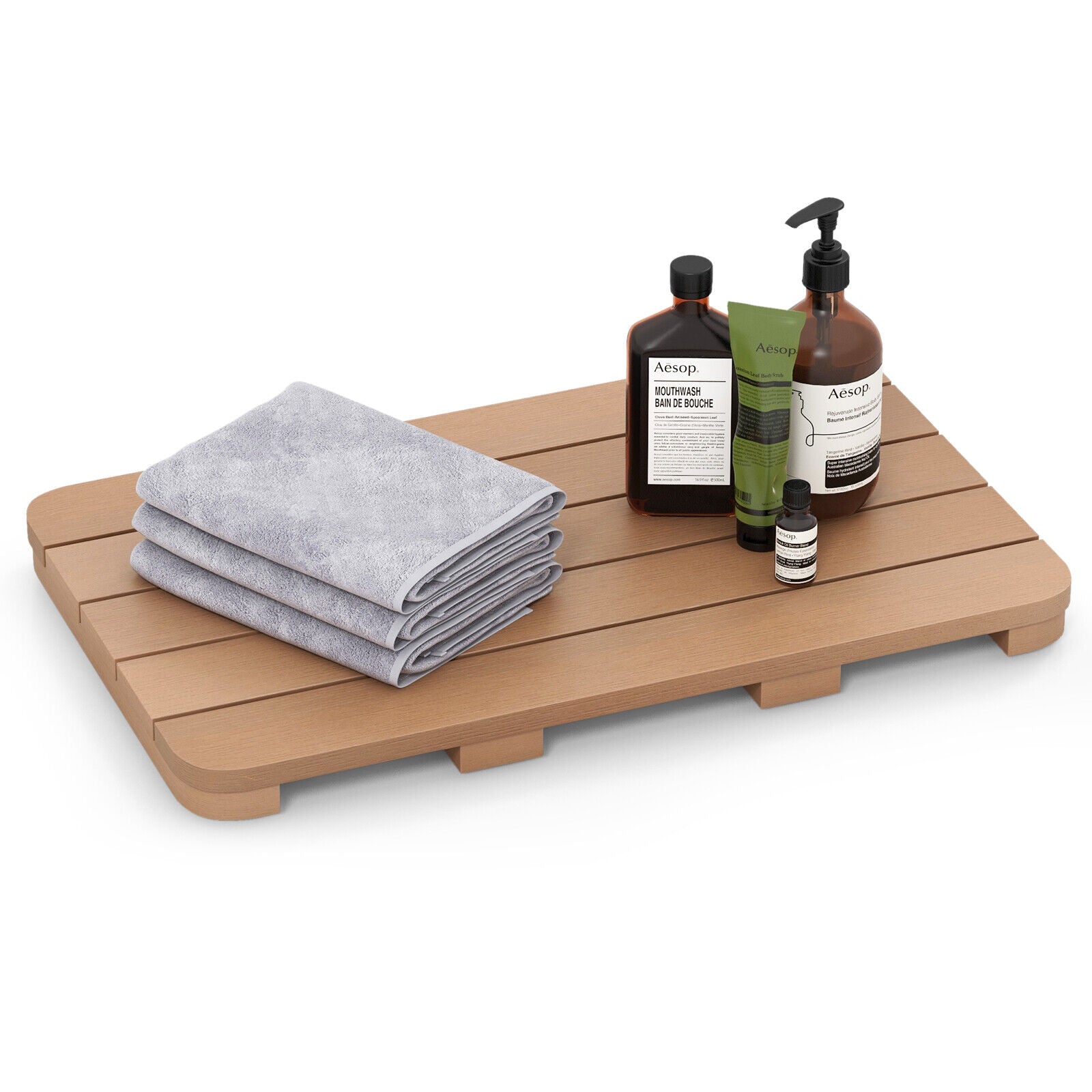 Waterproof HIPS Spa Shower Mat for Bathroom with Non Slip Foot Pads-Brown