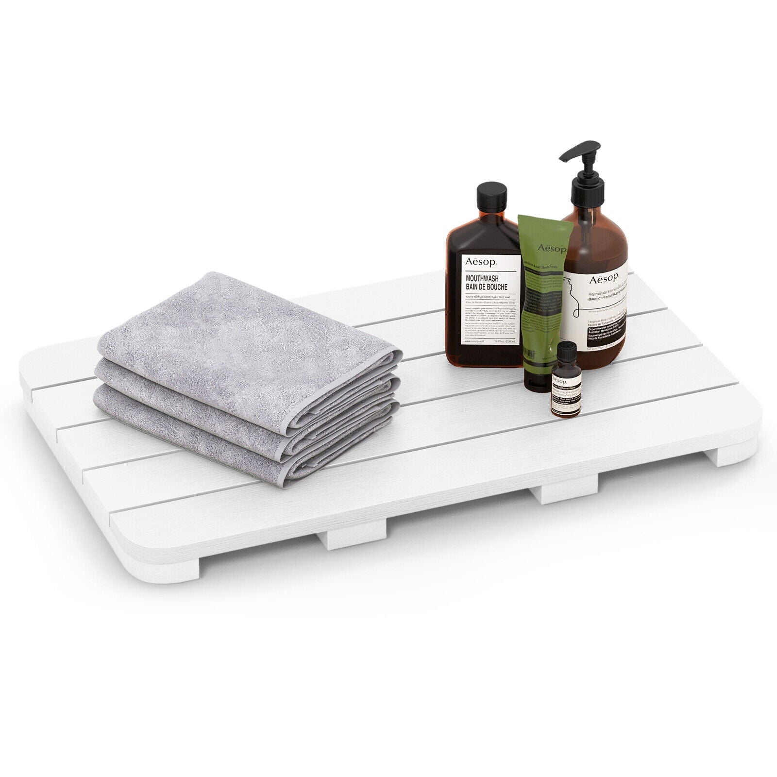 Waterproof HIPS Spa Shower Mat for Bathroom with Non Slip Foot Pads-White