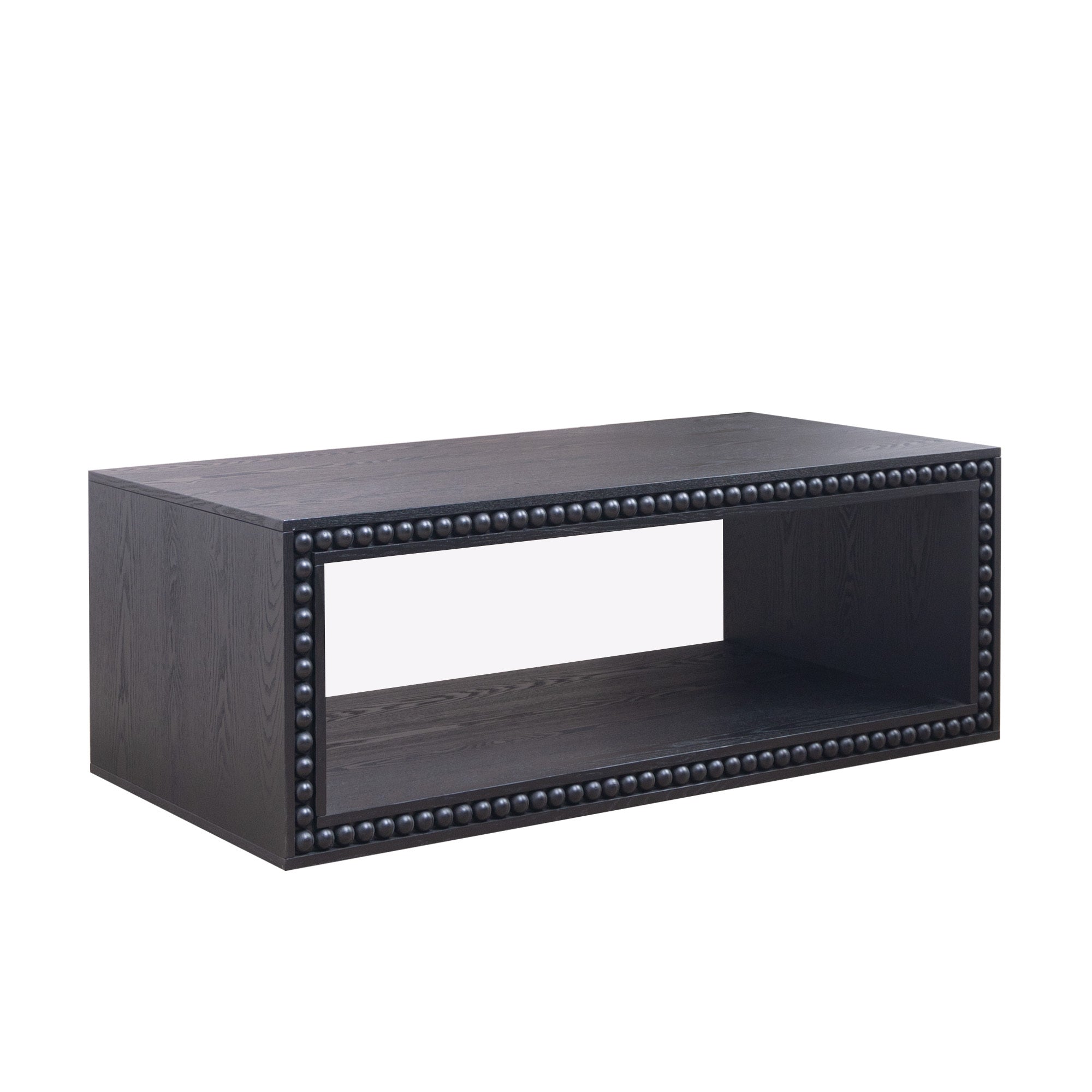 Black Beaded Edge Coffee Table – 47.6' Rectangular Center Table with Open Storage Shelf