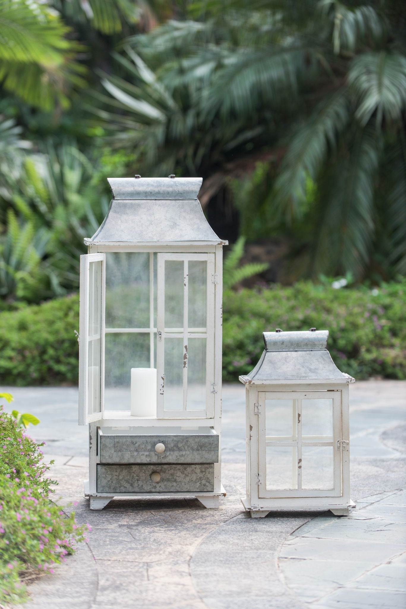Wooden Candle Lantern Decorative Hurricane Holder - Ivory