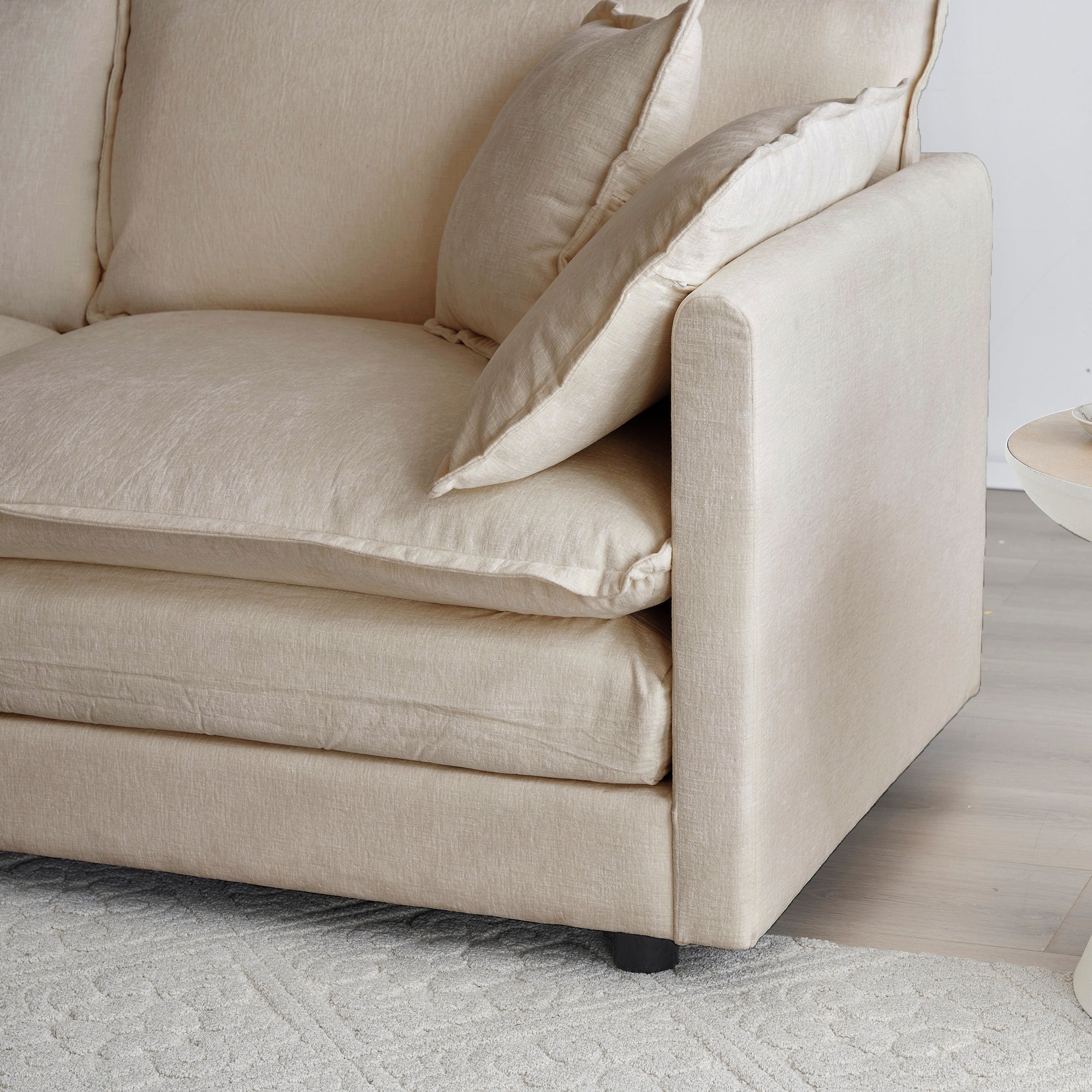 2-Piece Upholstered Living Room Sectional Sofa Set in Beige Chenille