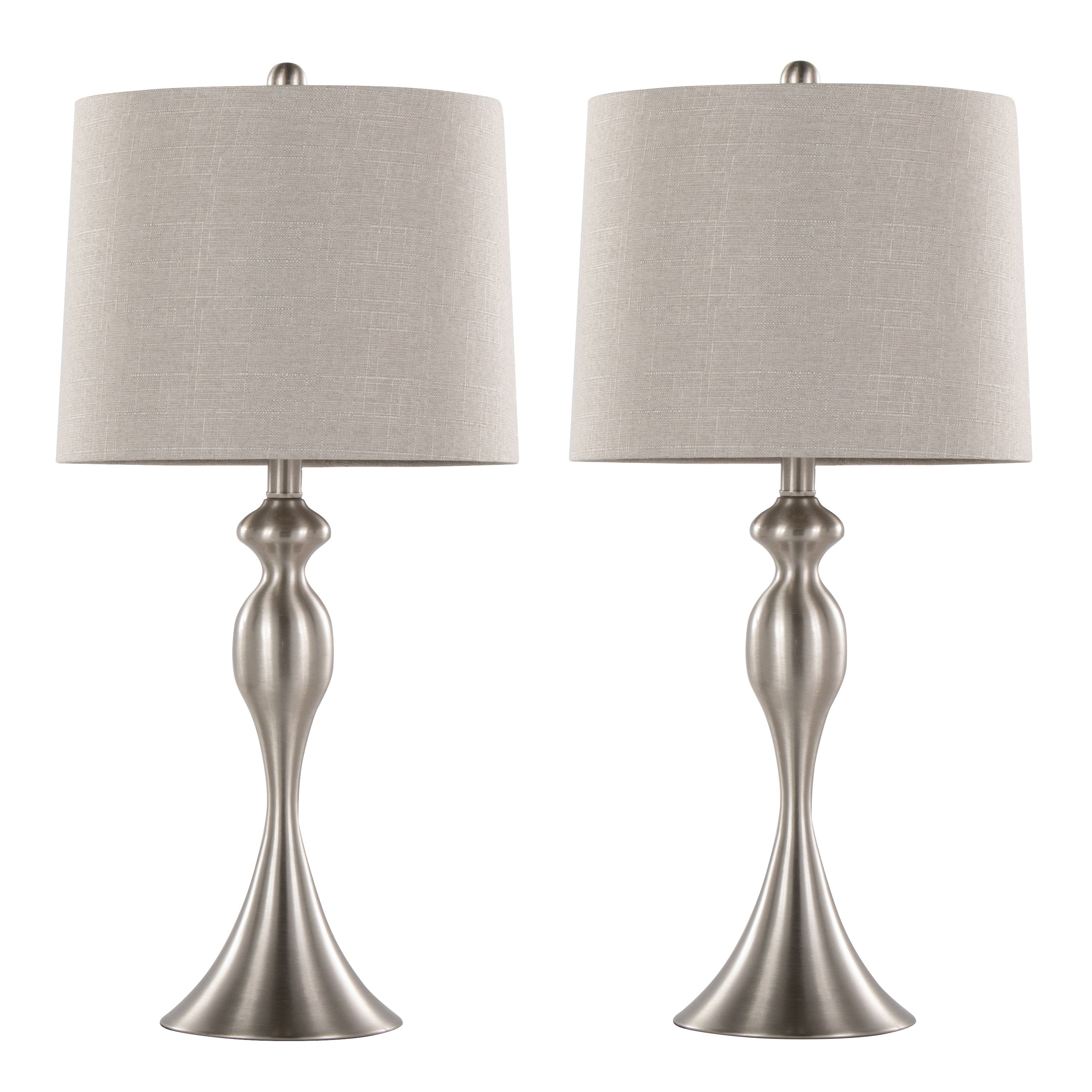 Ashland 27" Contemporary Metal Table Lamp Set in Brushed Nickel