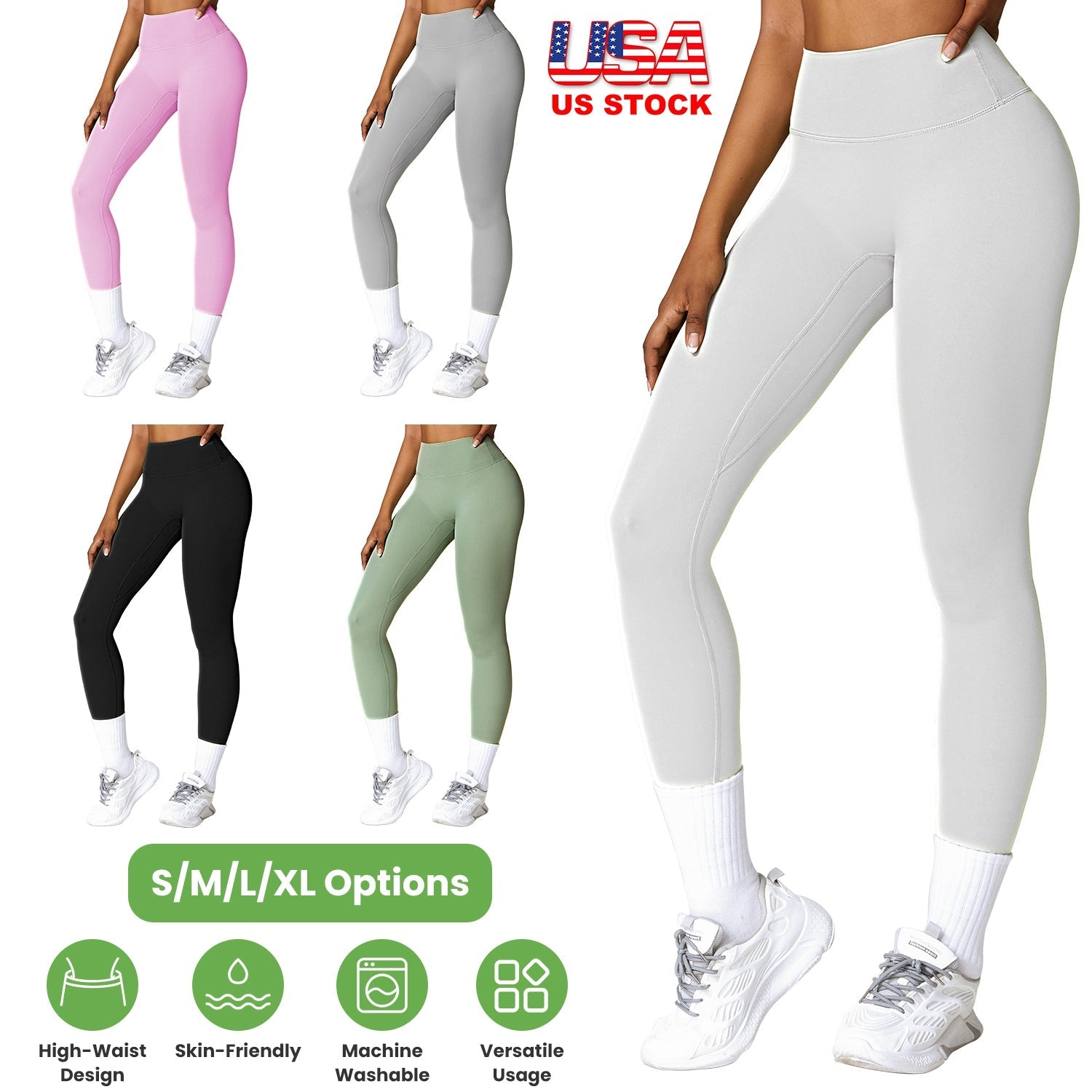 Women\'s High Waist Workout Leggings Tummy Control Compression Yoga Tight Pants Gym Pants Athletic Running Leggings with 25In Inseam No Front Seam