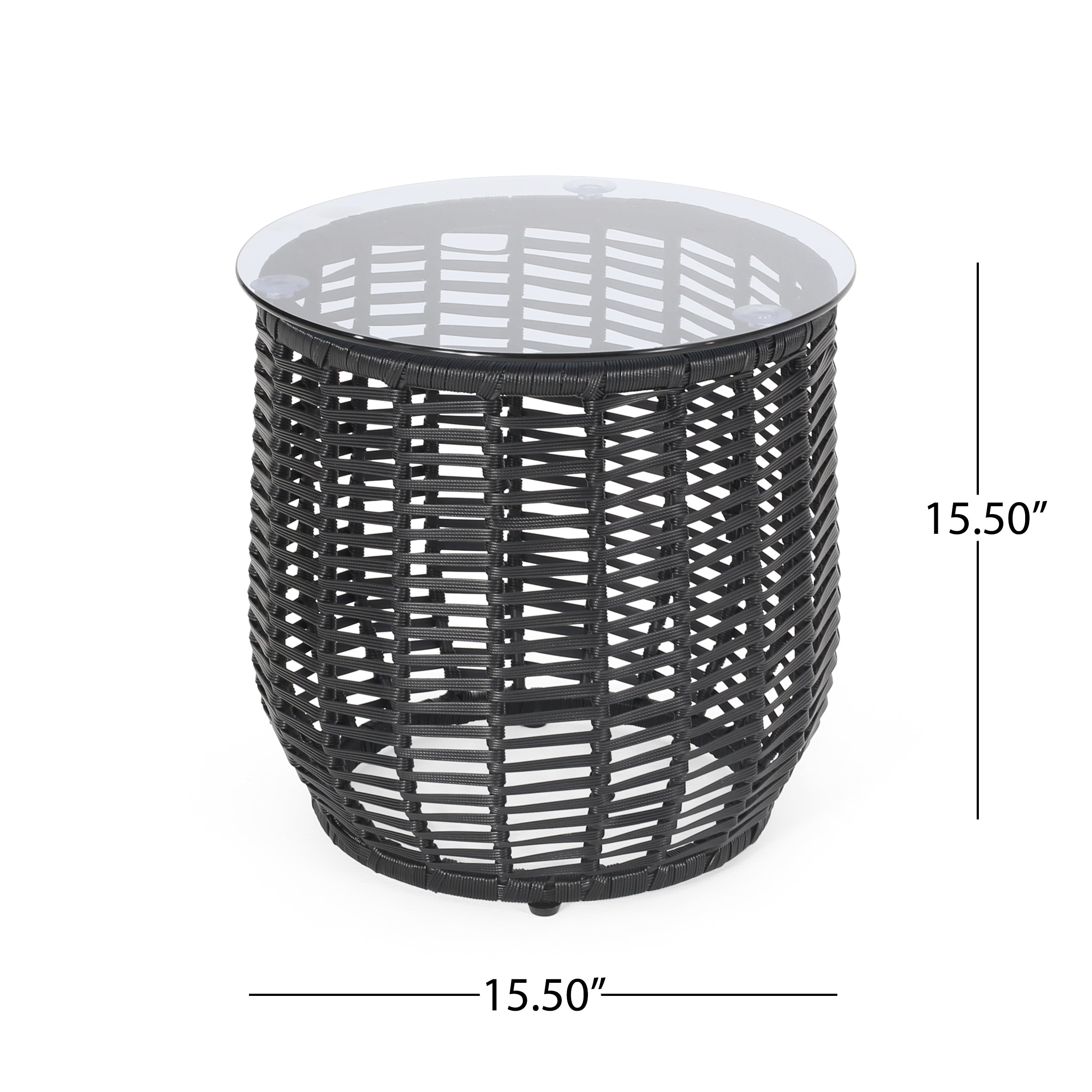 Boho ARIAS Side Table with Tempered Glass Top and Rattan Wrap