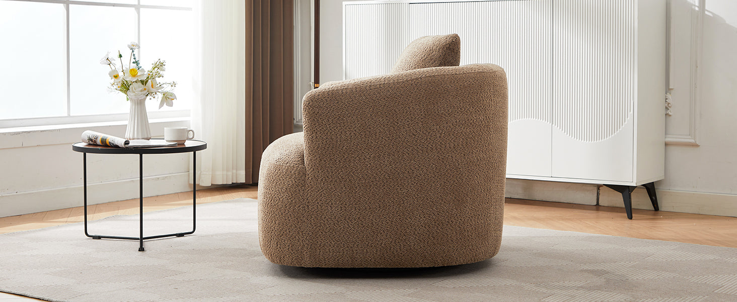 Chenille Upholstered 360° Swivel Chair with Throw Pillow, Dark Brown