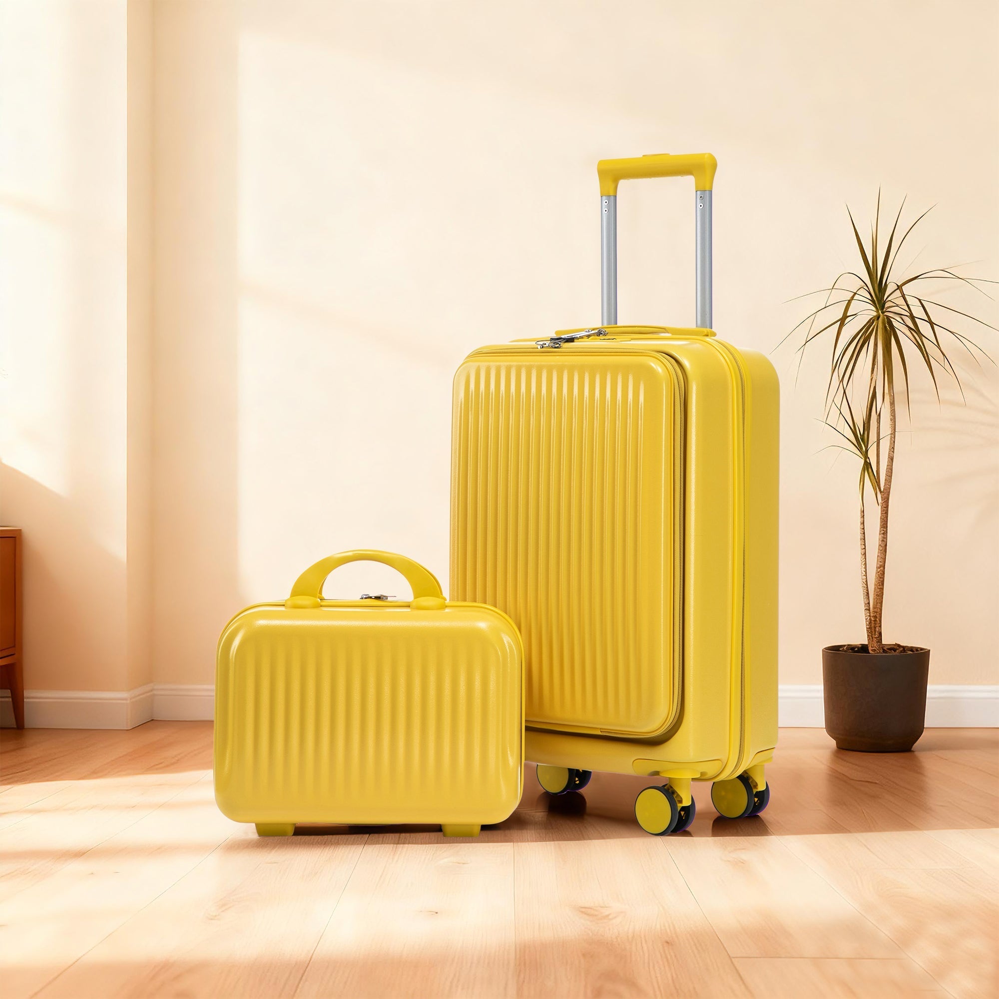 14'/20' 2-Piece ABS Spinner Wheel Luggage Set with Combination Lock