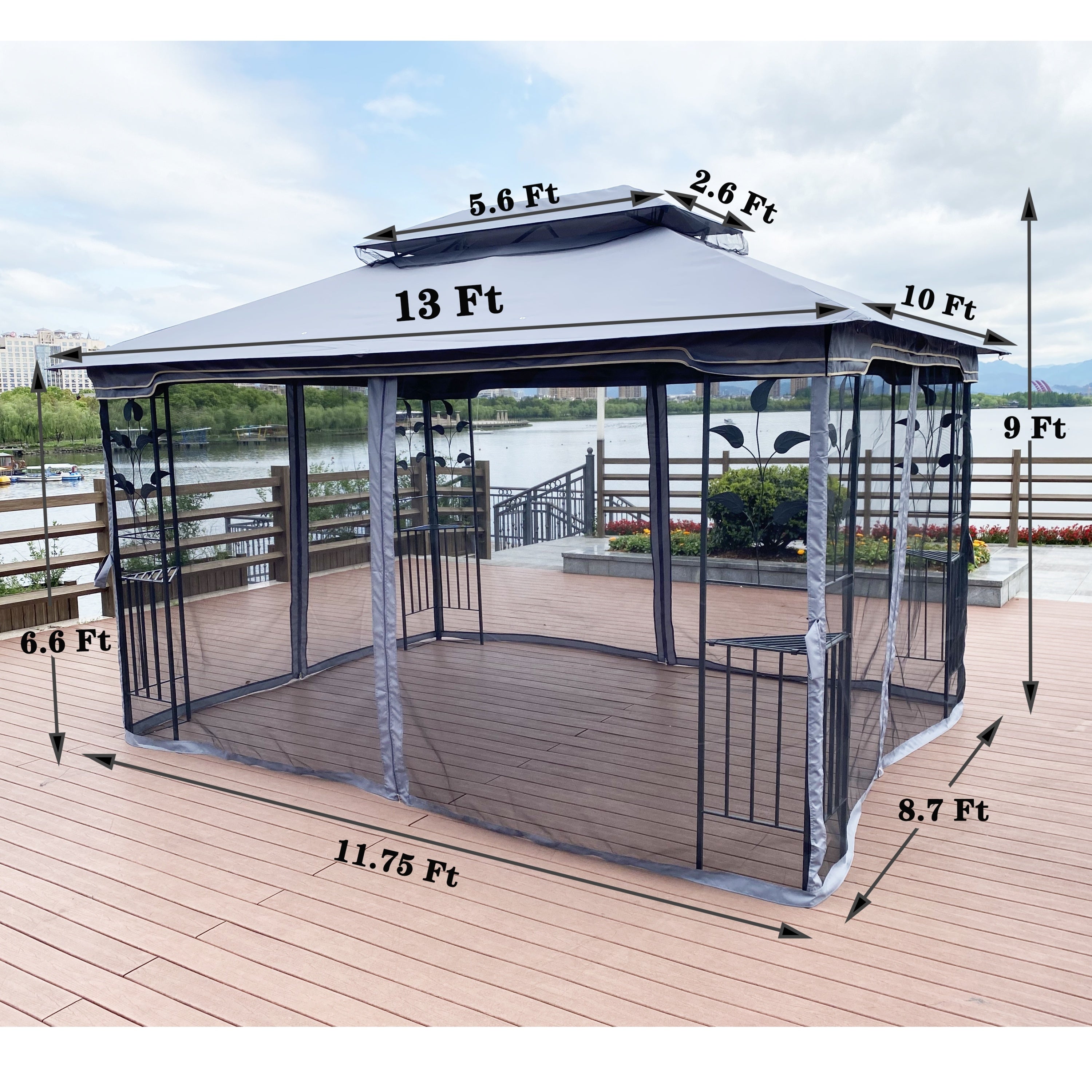 13 x 10 Ft Patio Gazebo Tent with Ventilated Double Roof and Mosquito Net