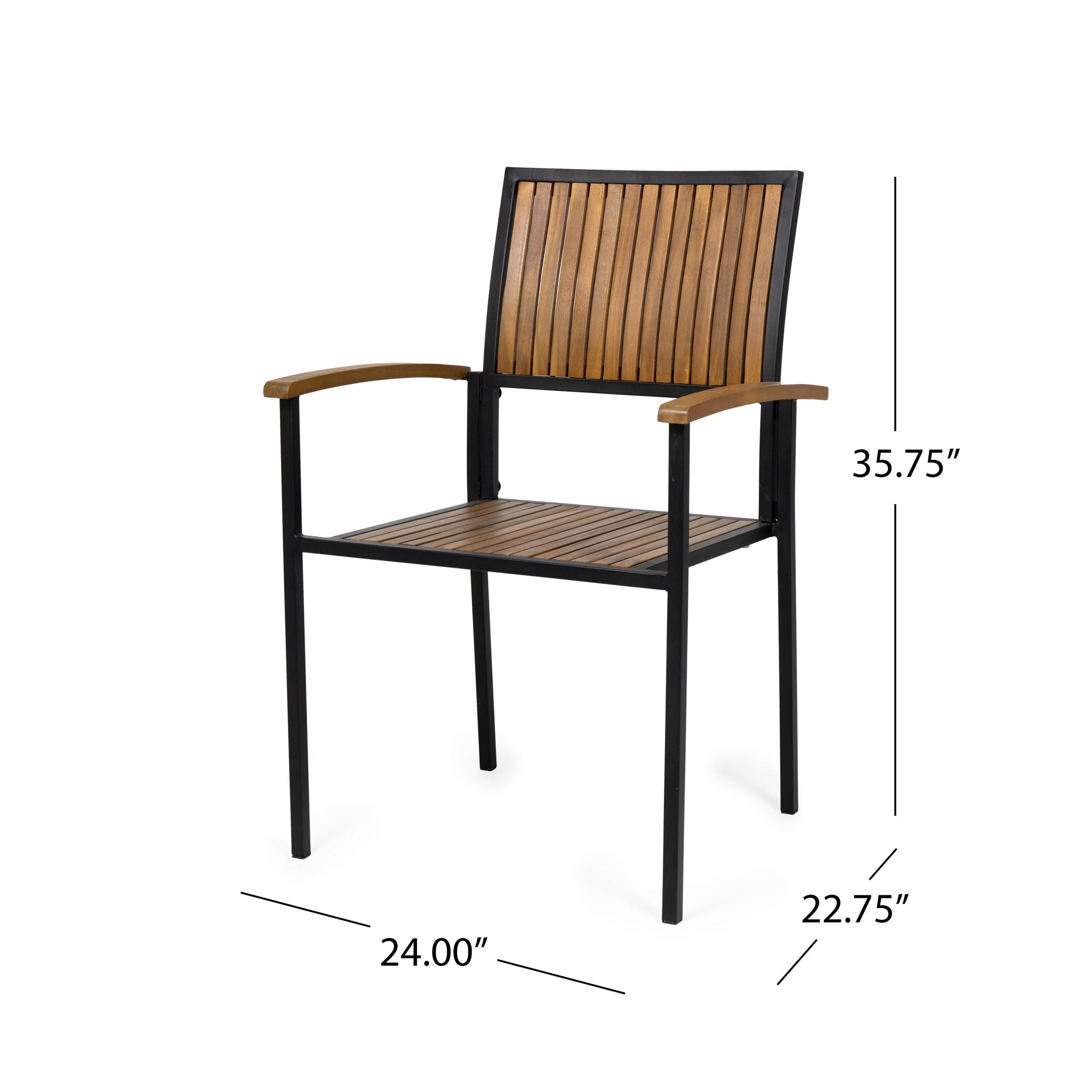 Vermilion Outdoor Dining Chair With Vertical Slat And Wooden Arm