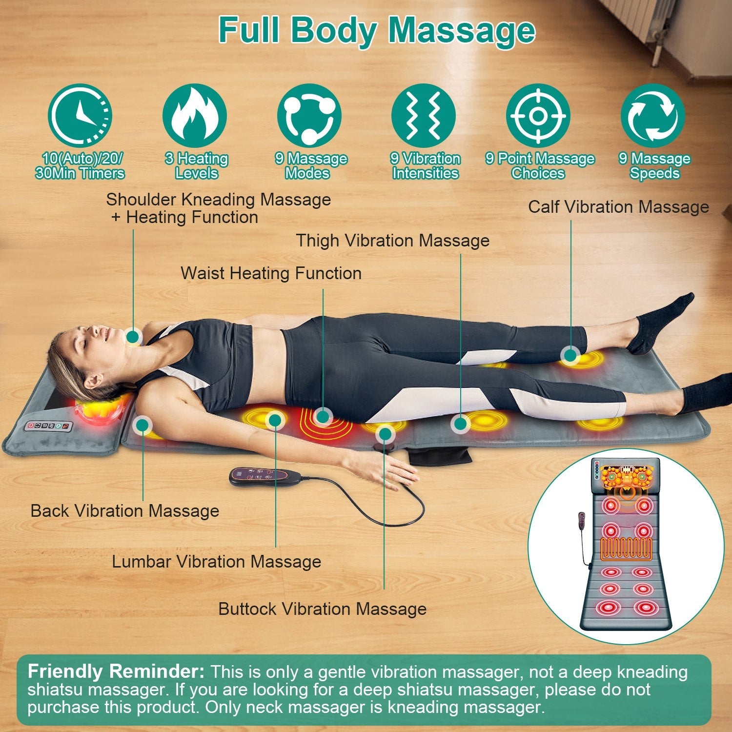 Full Body Electric Massage Mat with Heat Vibration
