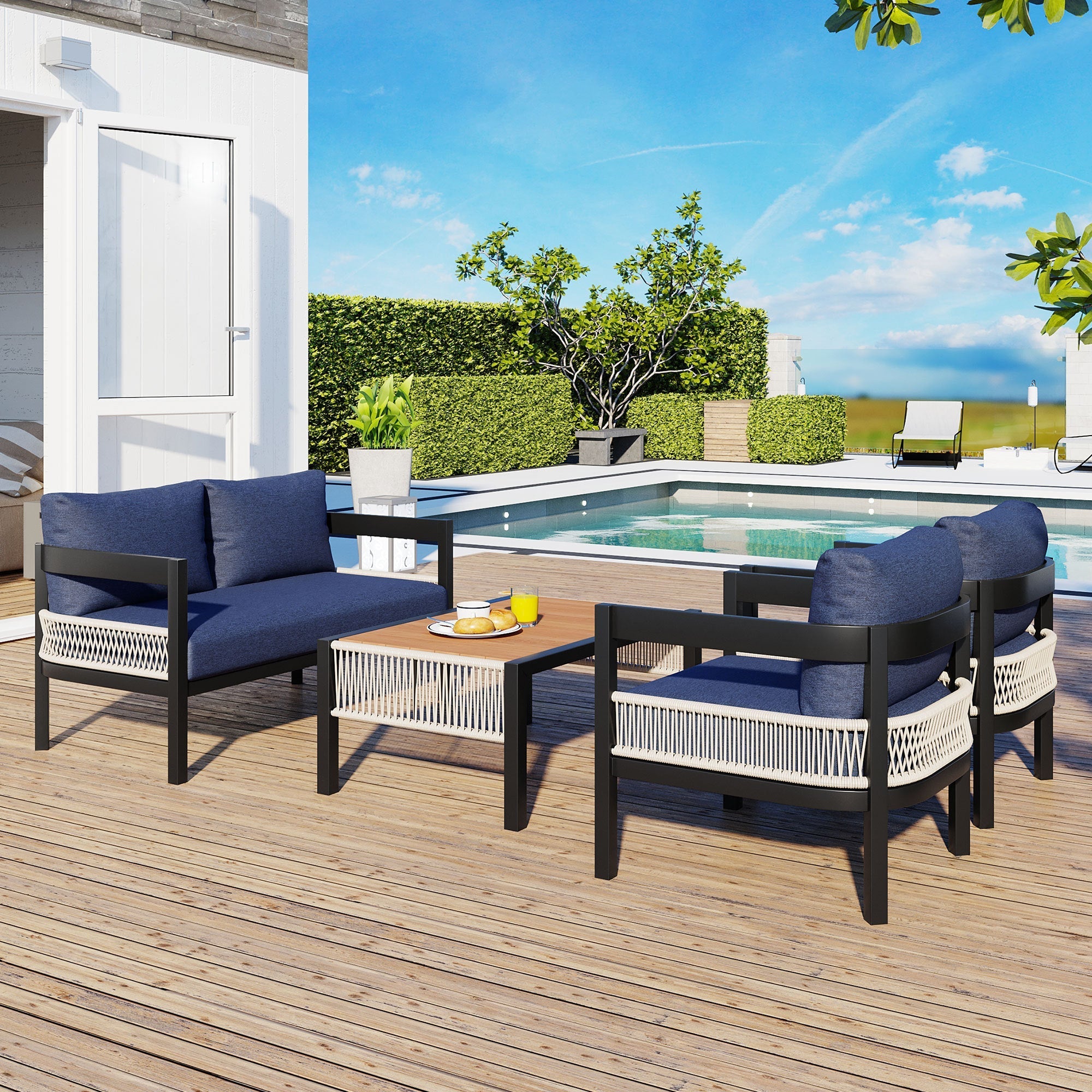 U_Style Multi-person Outdoor Iron Sofa Set with Table