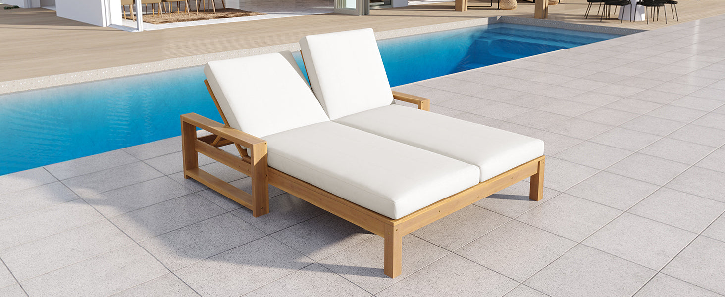TREXM Outdoor Double Lounge Chair with 5-Position Adjustable Backrest