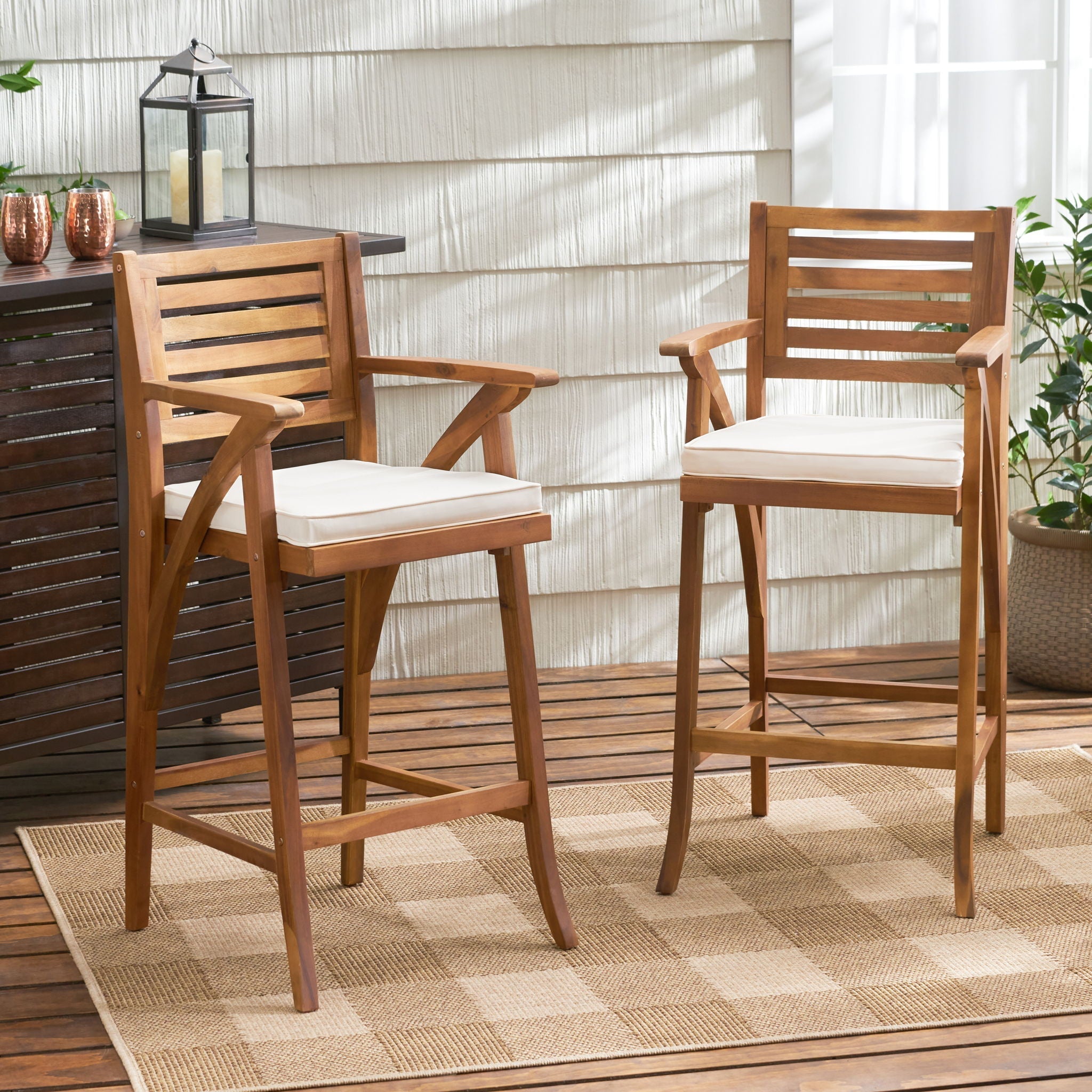 Barstool With Soft Curved Lines and Sturdy Frame (Set of 2) - Brown