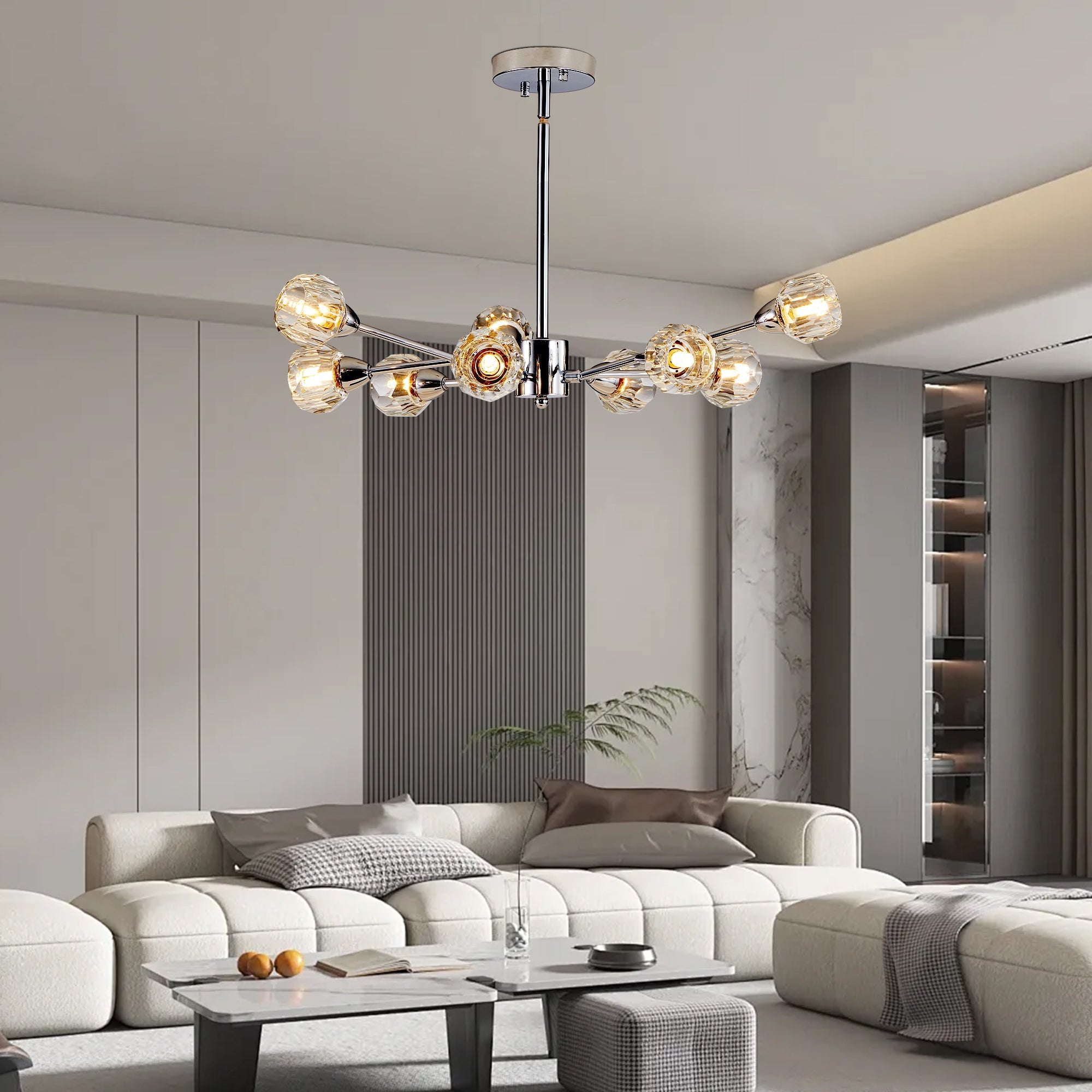 28" Modern Crystal Chandelier With 9 Lights