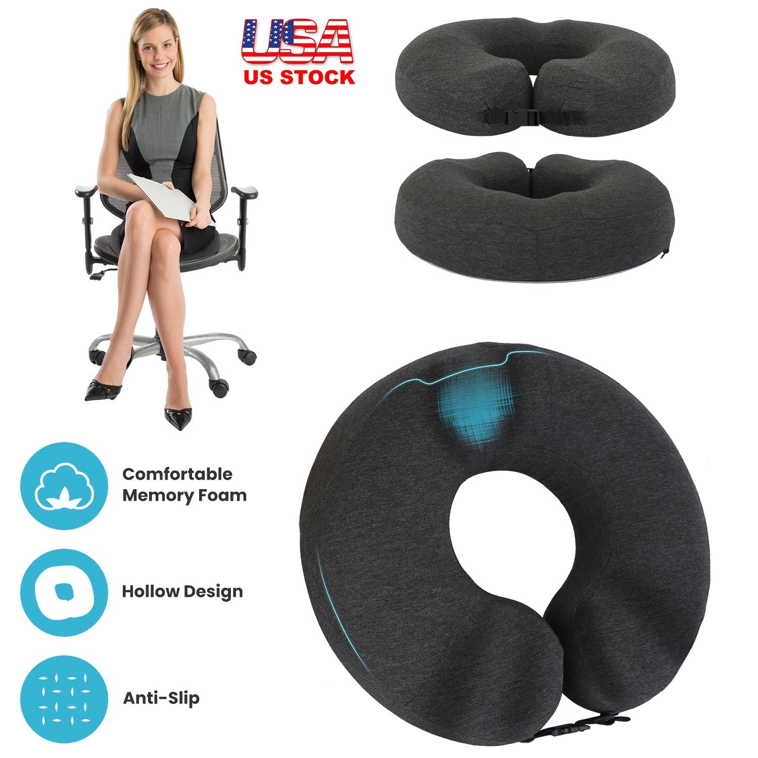 Donut Pillow Seat Cushion Memory Foam Donut Chair Cushions Ergonomic Seat Cushion Pad for Coccyx Prostate Sciatica Pelvic Floor Pressure Sores Office